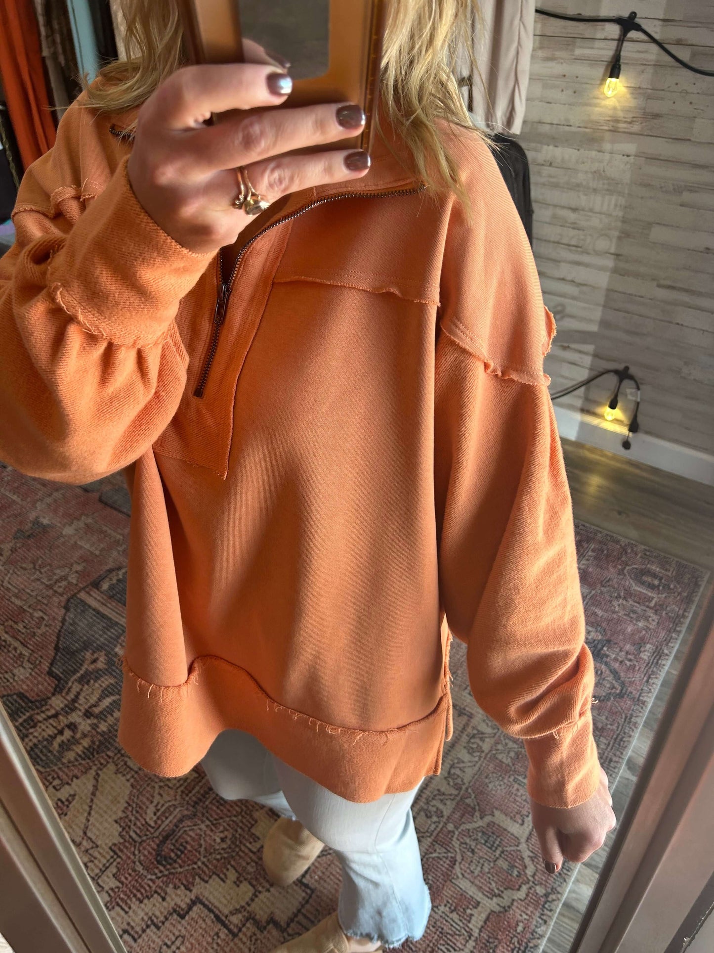 Washed Terry Zipup Pullover/ Orange
