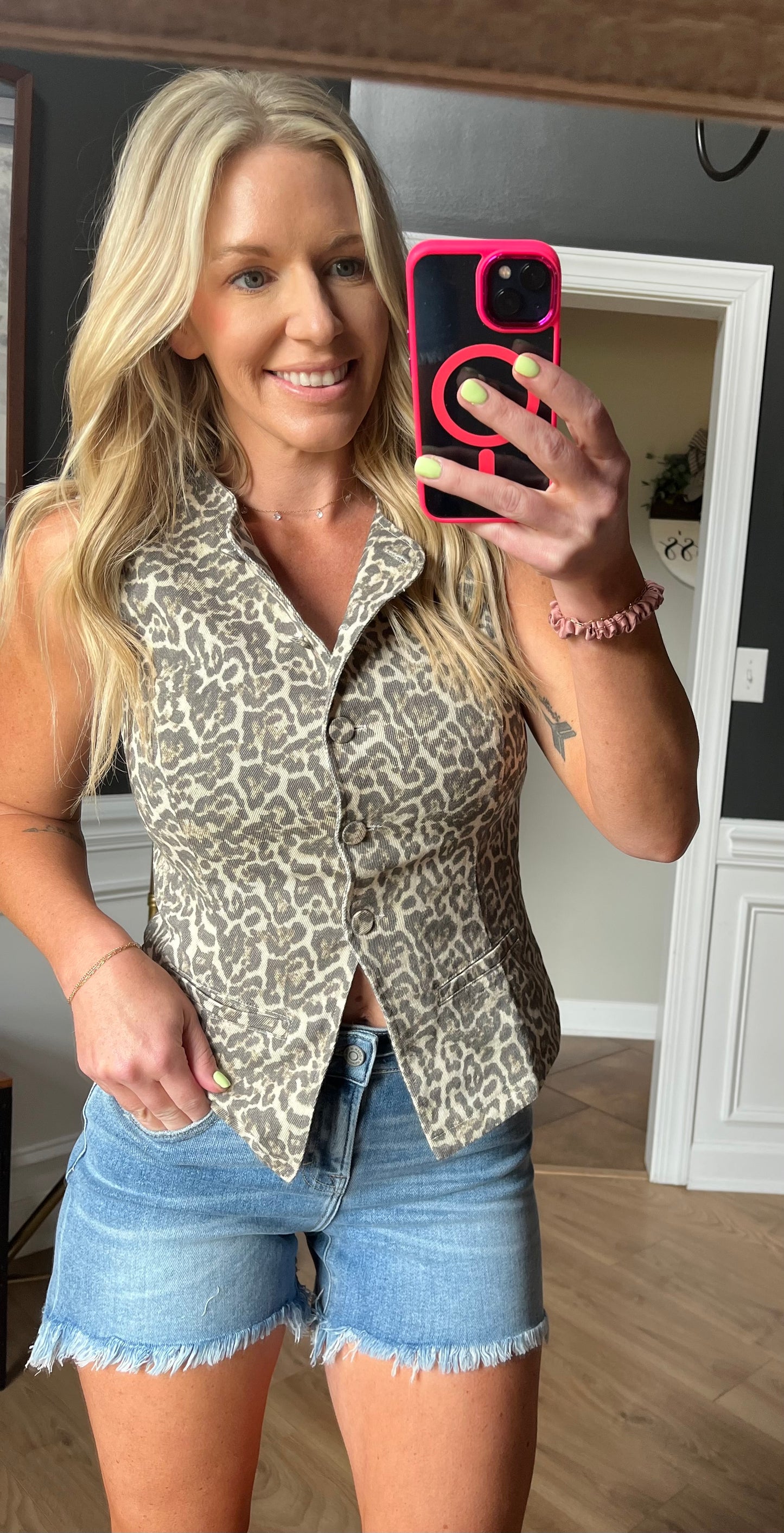 Leopard Button Down Vest