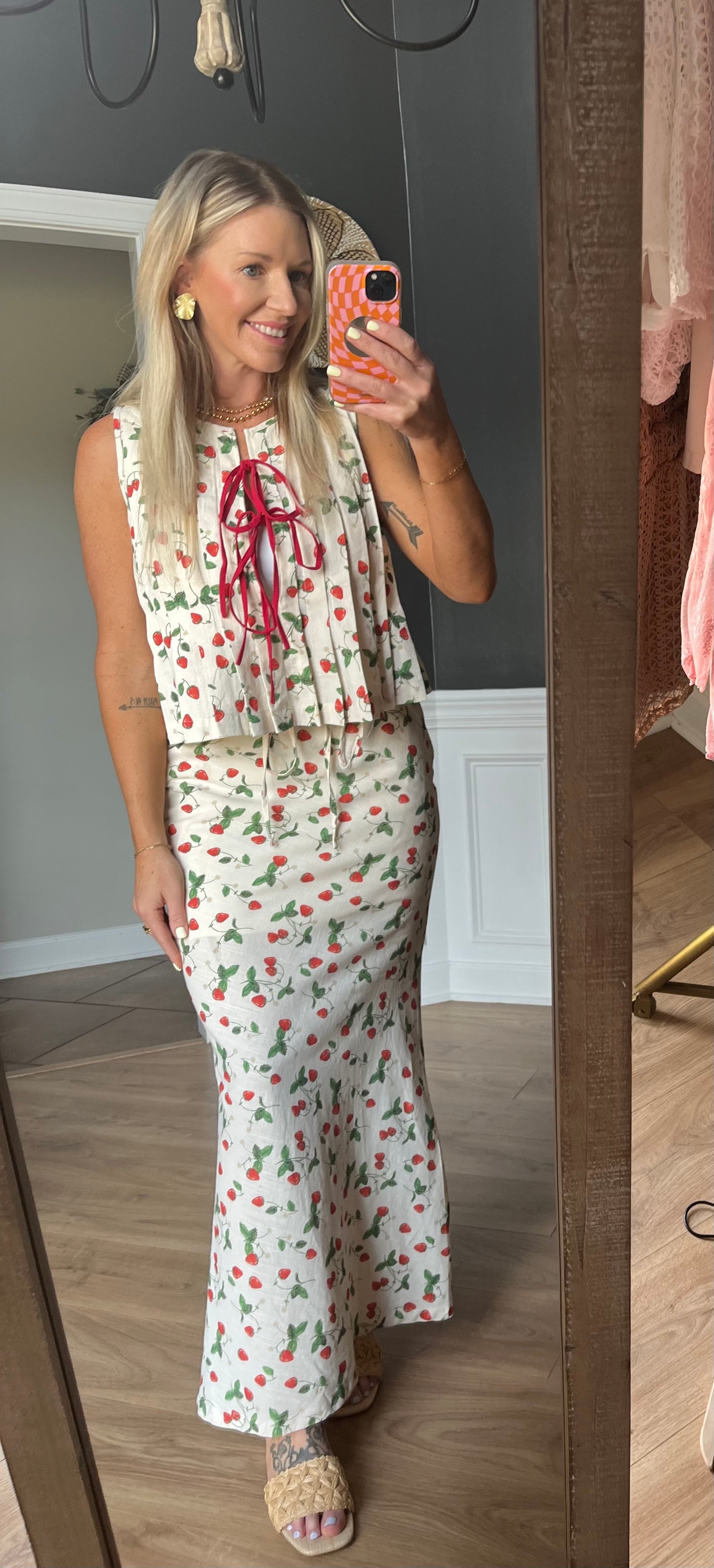 Berry Tie Front Pleated Top