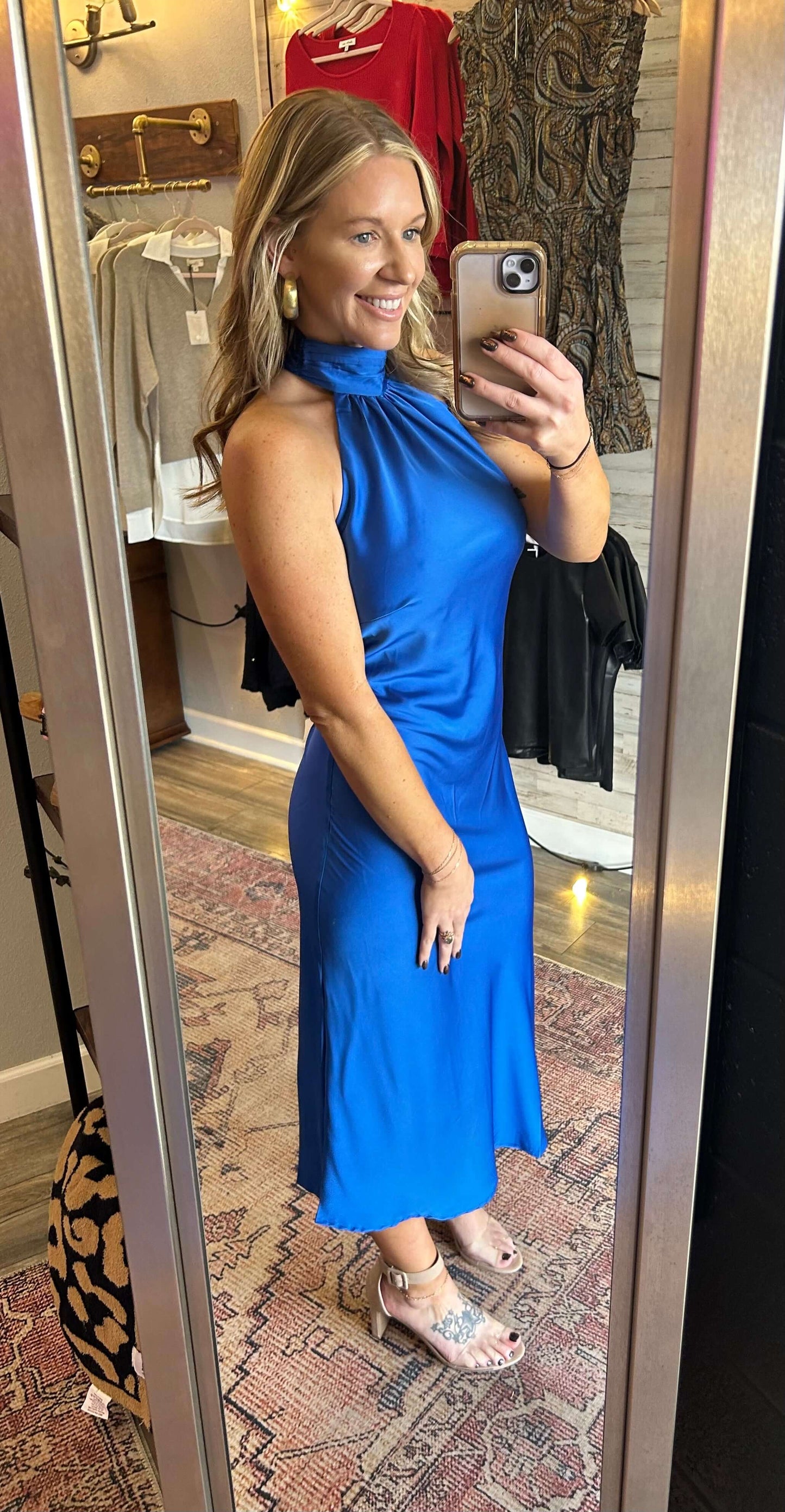 ELAN silk halter dress/ indigo