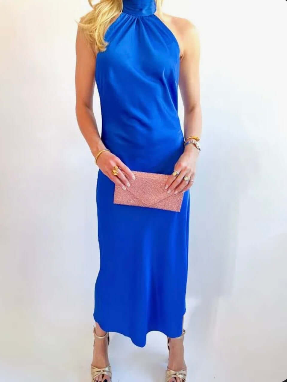 ELAN silk halter dress/ indigo