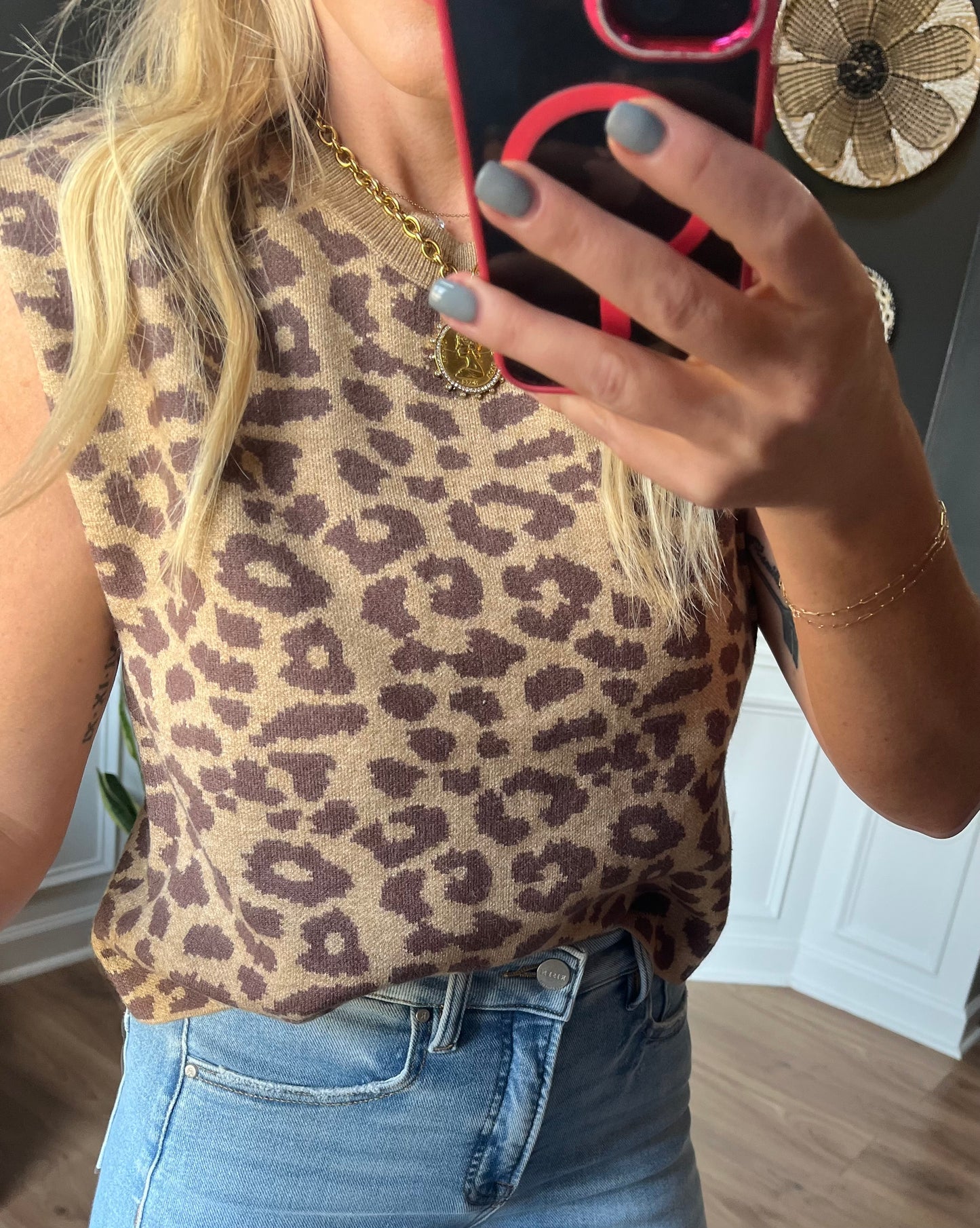 Viscose Leopard Sleeveless Sweater