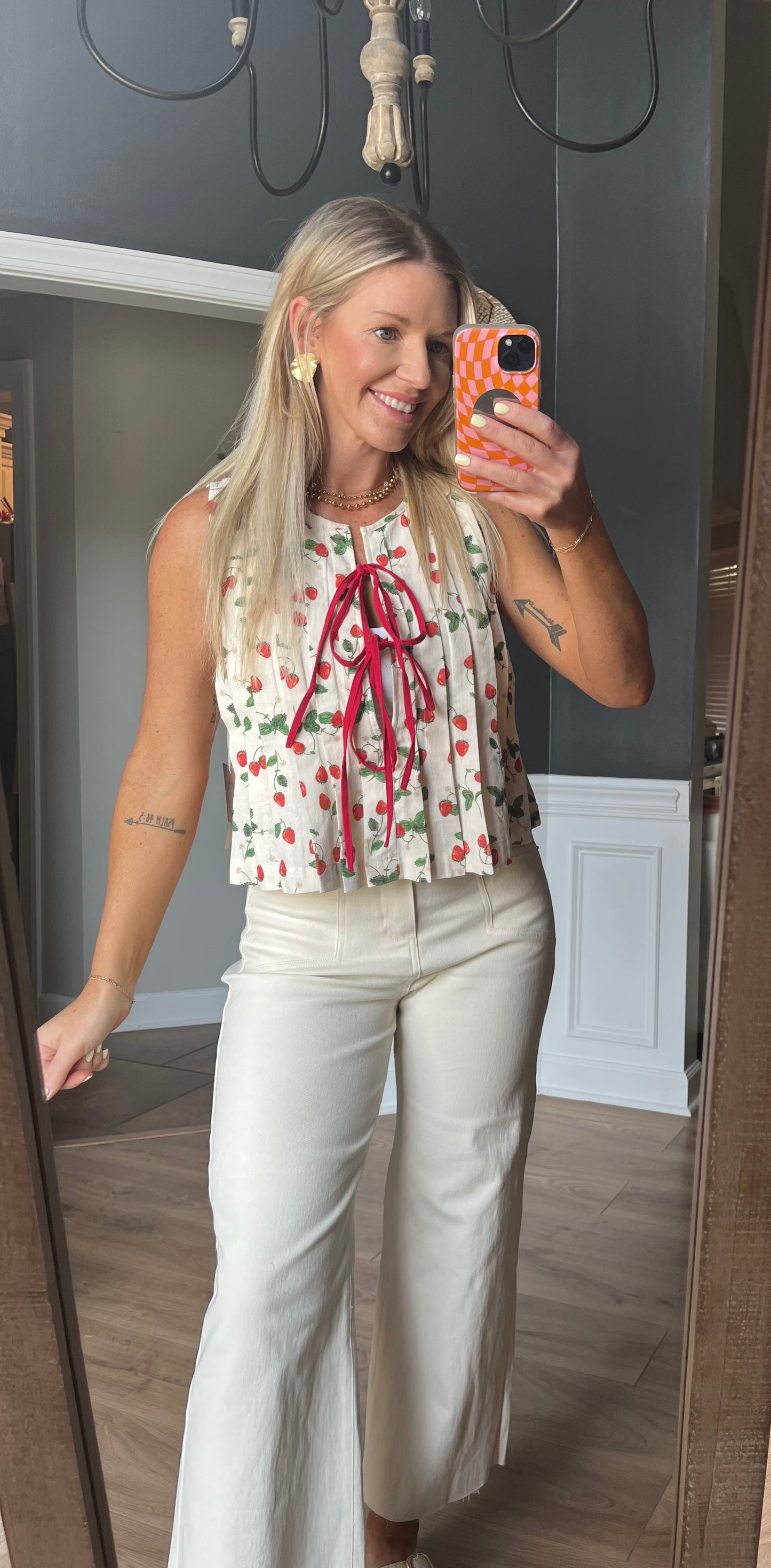 Berry Tie Front Pleated Top