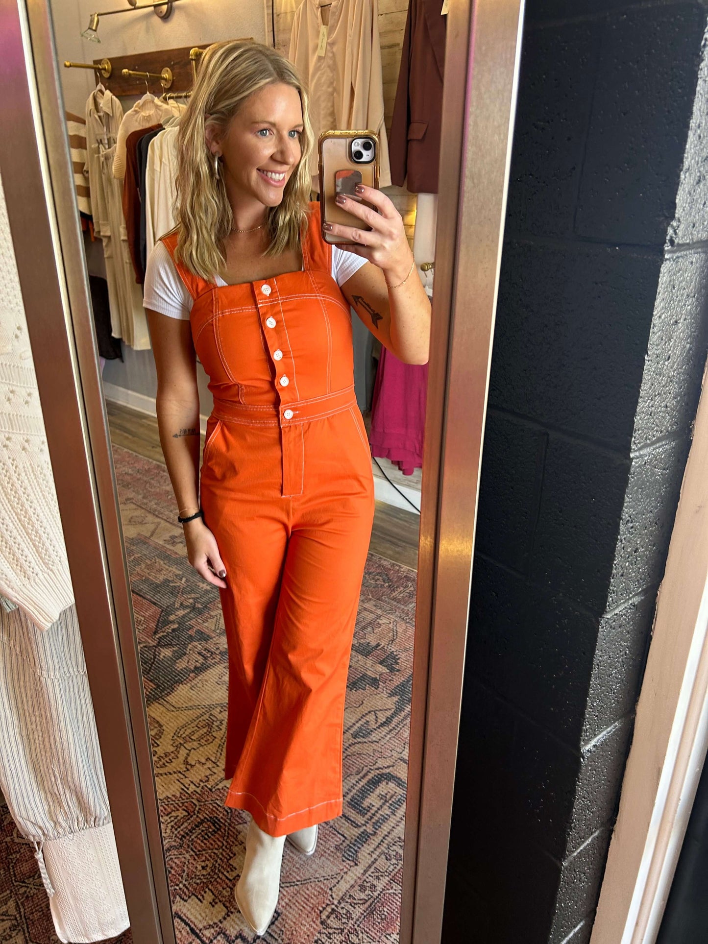 On Point Square Neck Wide Leg Overall Jumpsuit / Orange