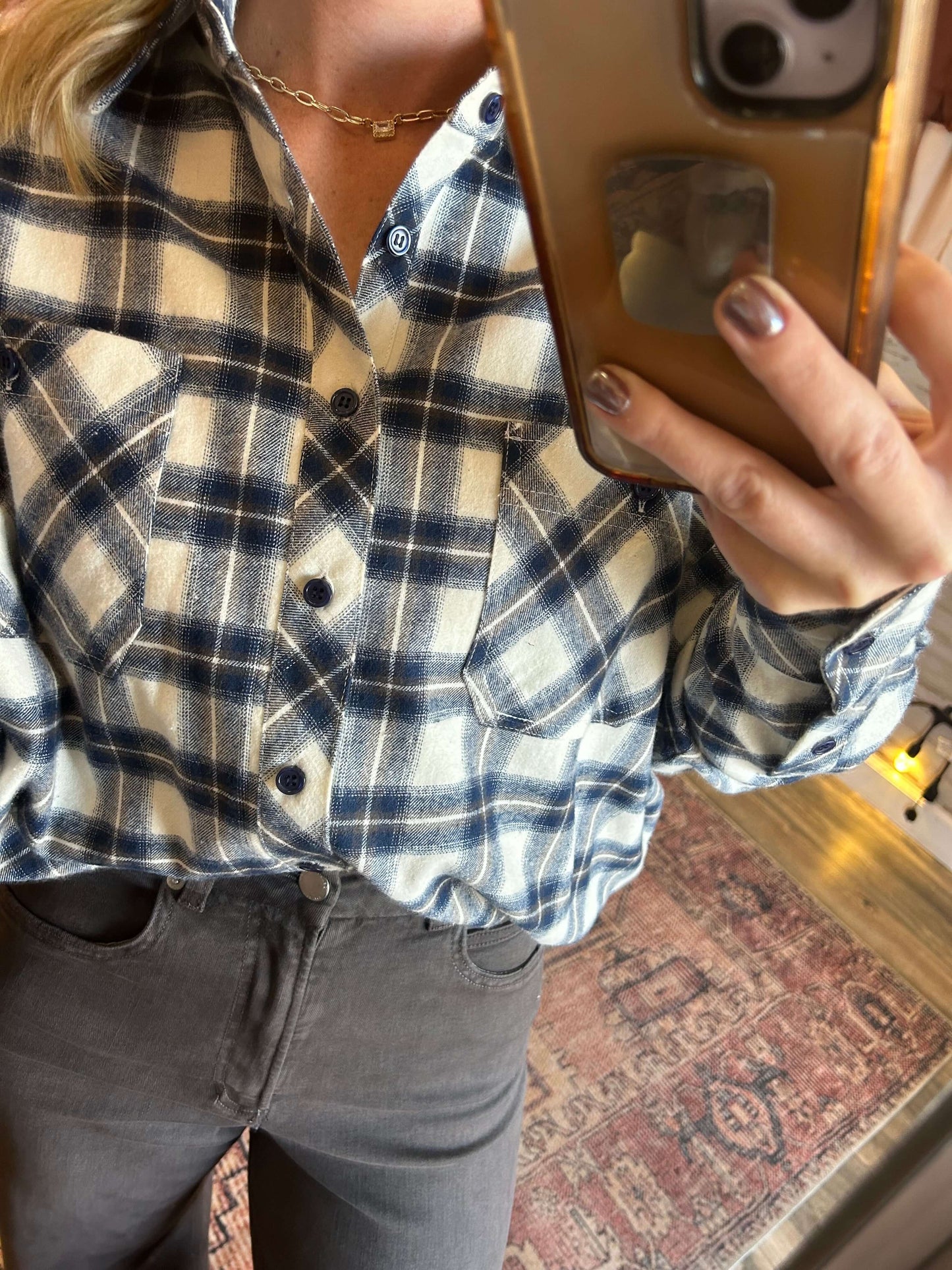 Dear John Xandra Button Down bubble hem plaid/ multi