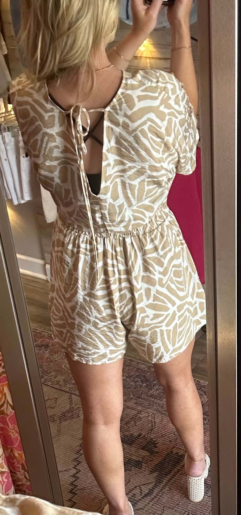 Kimono Sleeve Abstract Smocked waist Romper