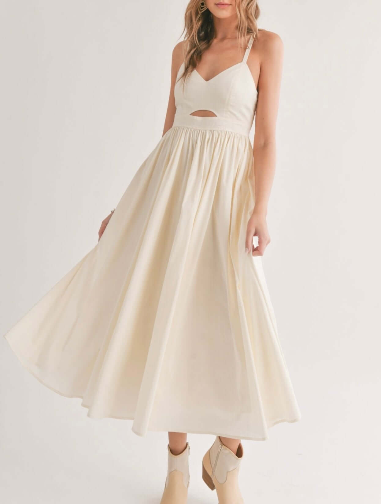 Sadie&Sage Shades On Front cutout Midi Dress/Ivory