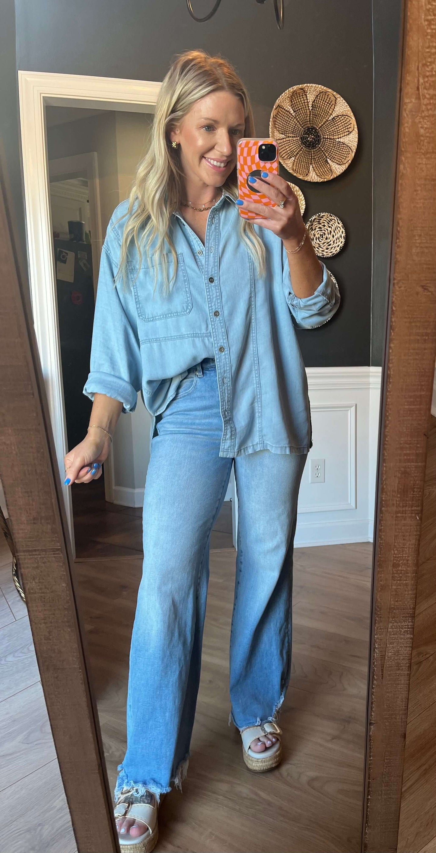 Chambray Denim Side Split button Down Top