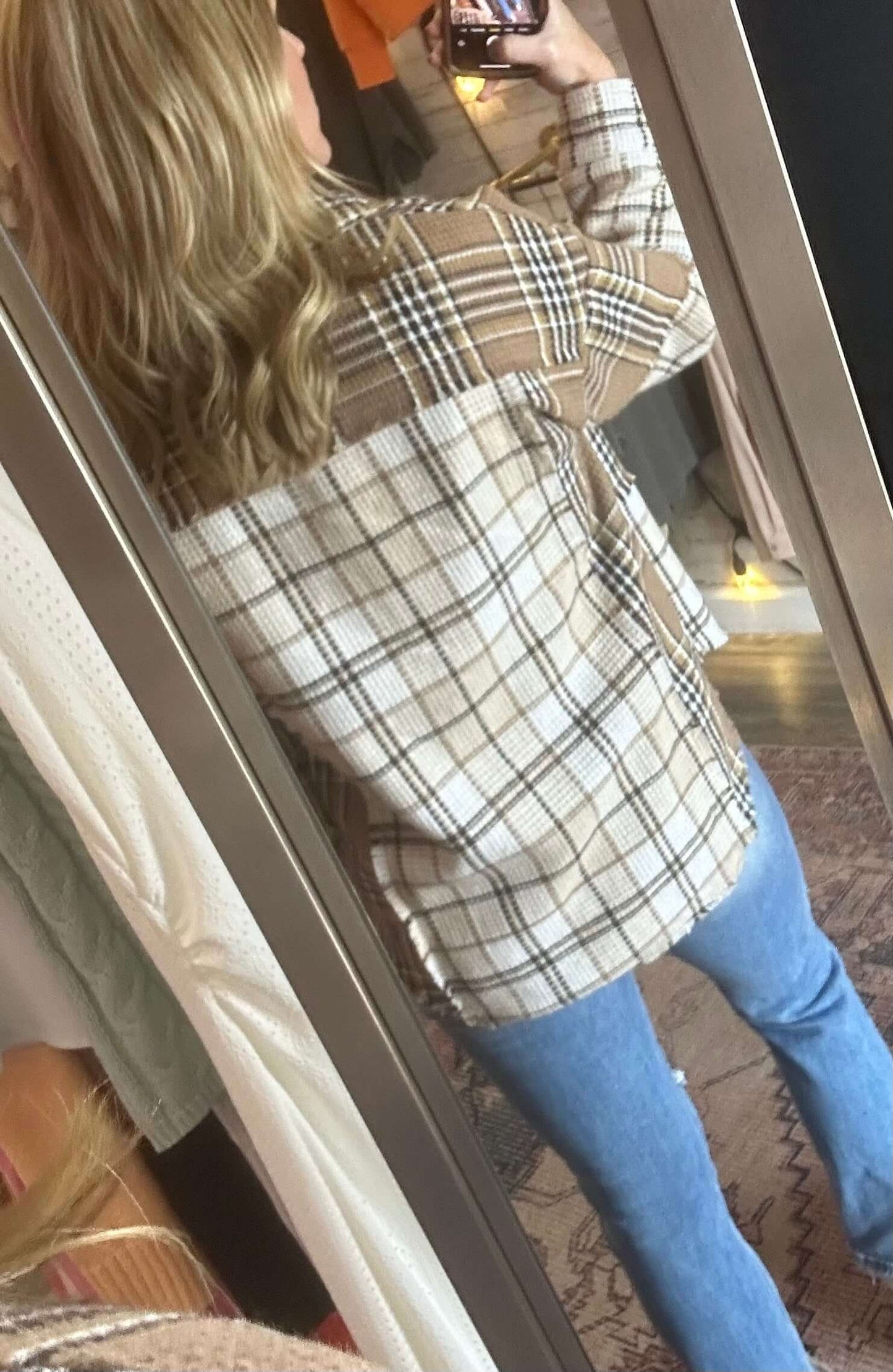 Mocha Waffle Frayed Flannel Button Up