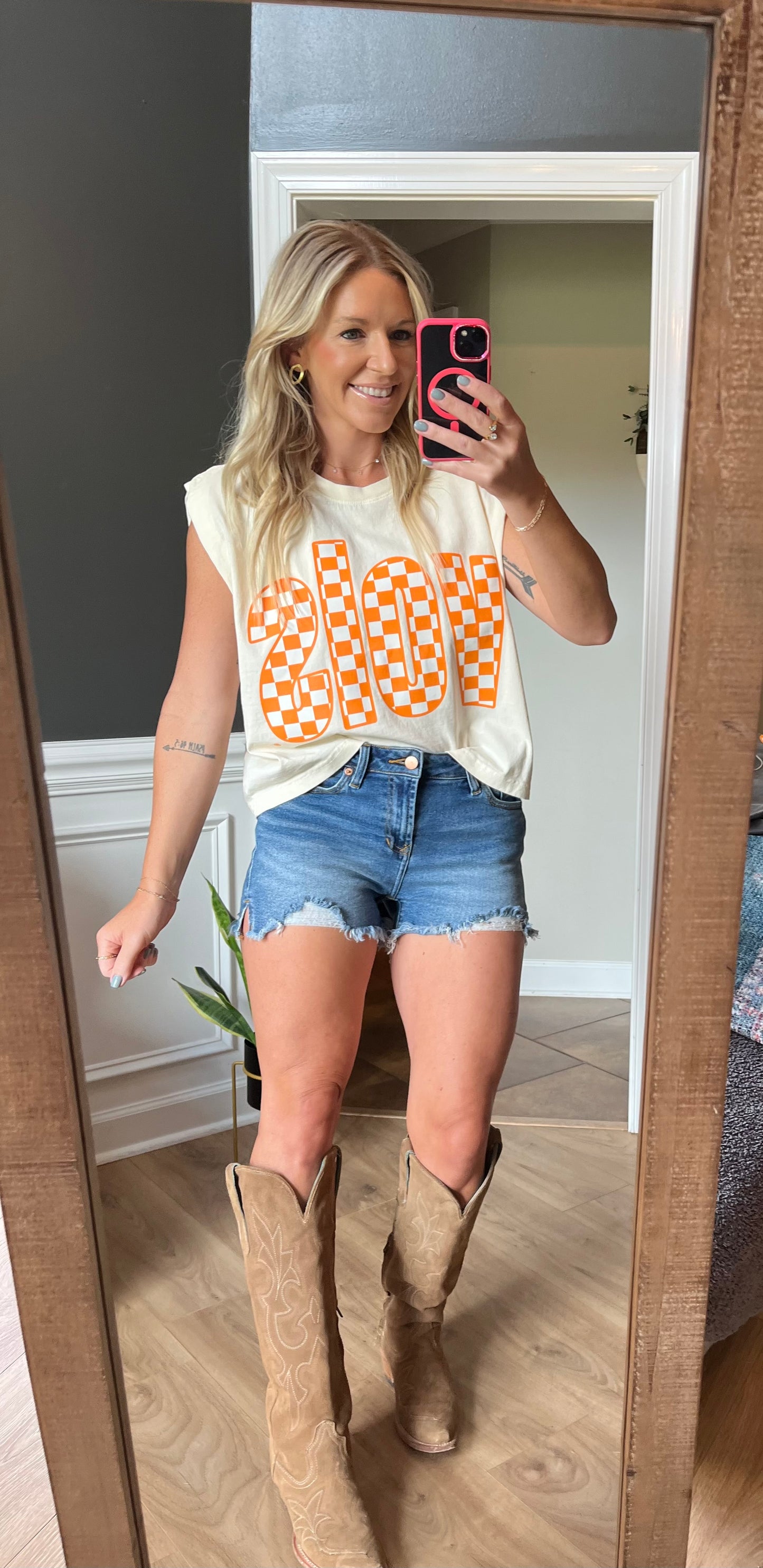 TN Vols Checkered Muscle Tank/Ivory