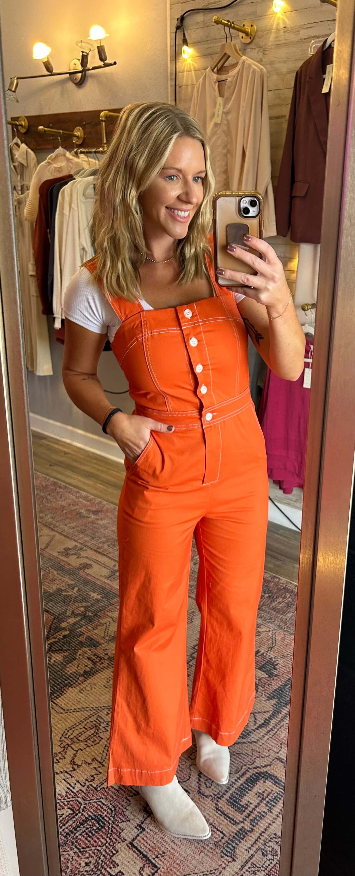 On Point Square Neck Wide Leg Overall Jumpsuit / Orange
