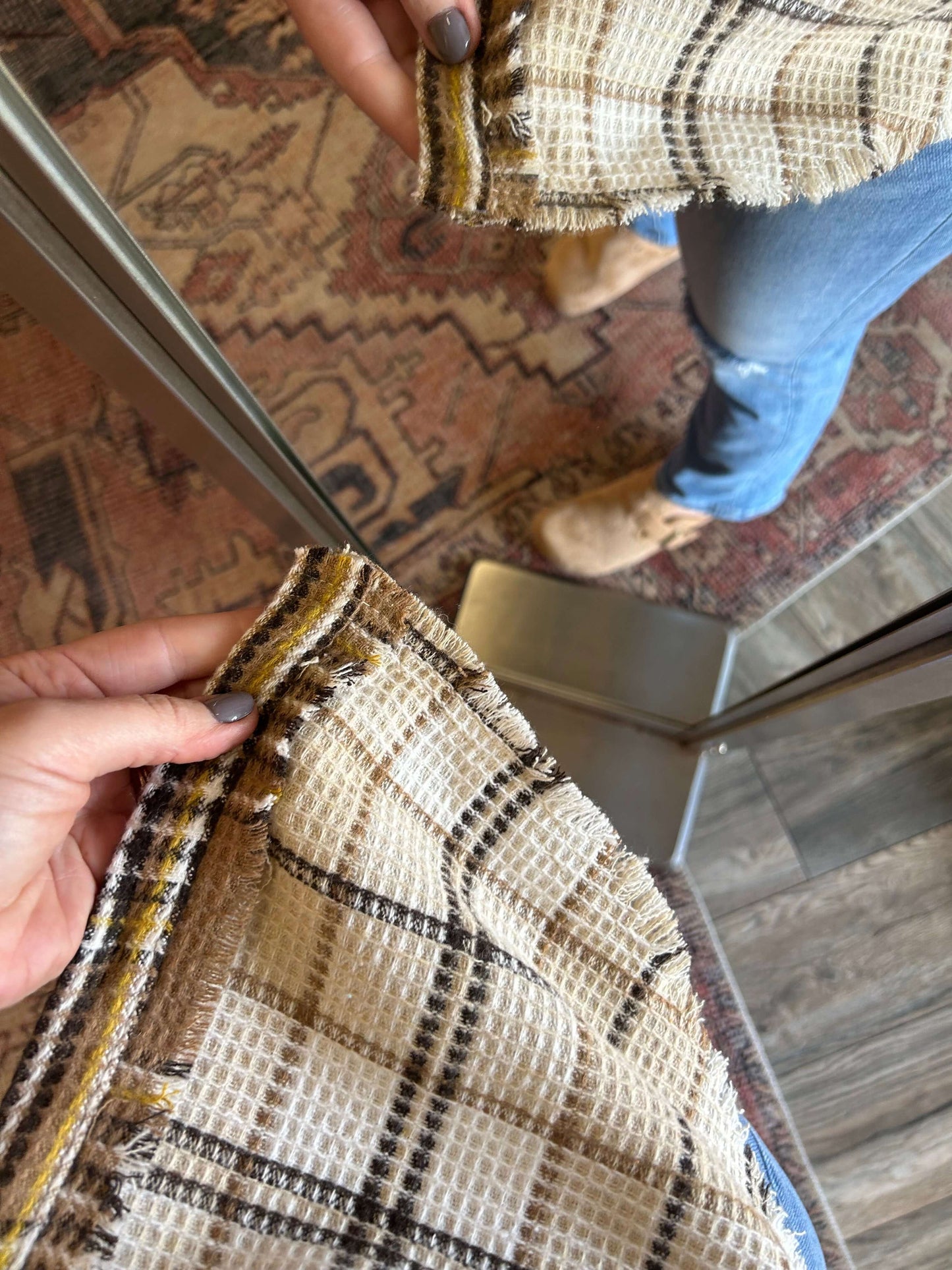 Mocha Waffle Frayed Flannel Button Up