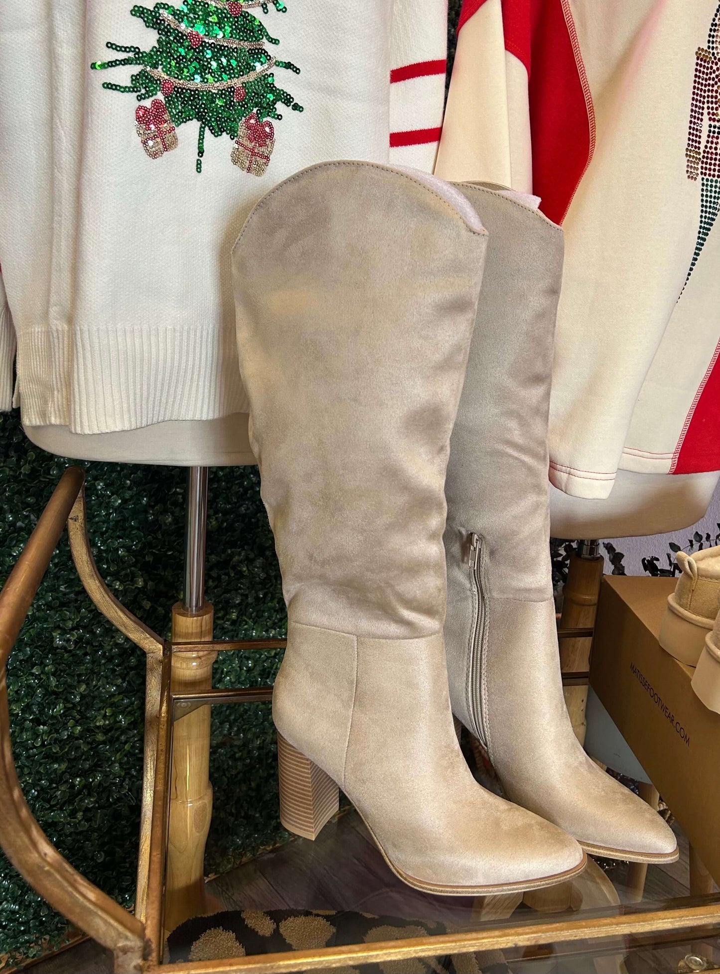 Suede Knee-high Boots/ Clay