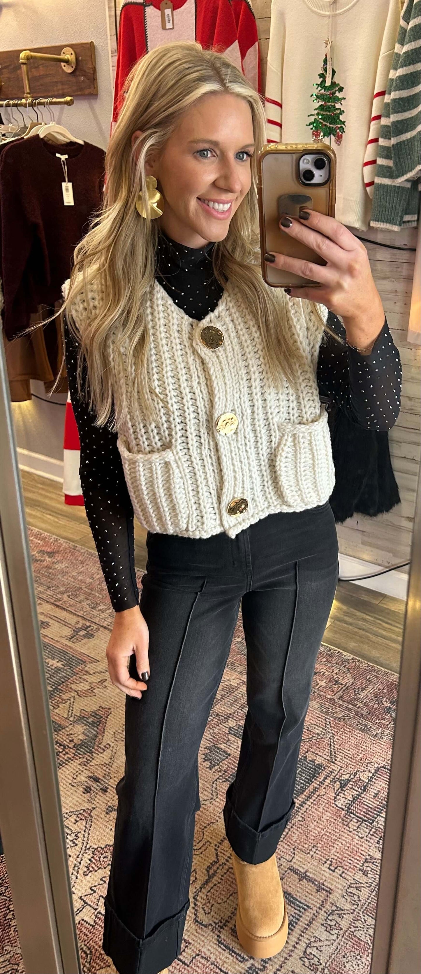 Embellished Mock Neck Sheer/Layered Top Black