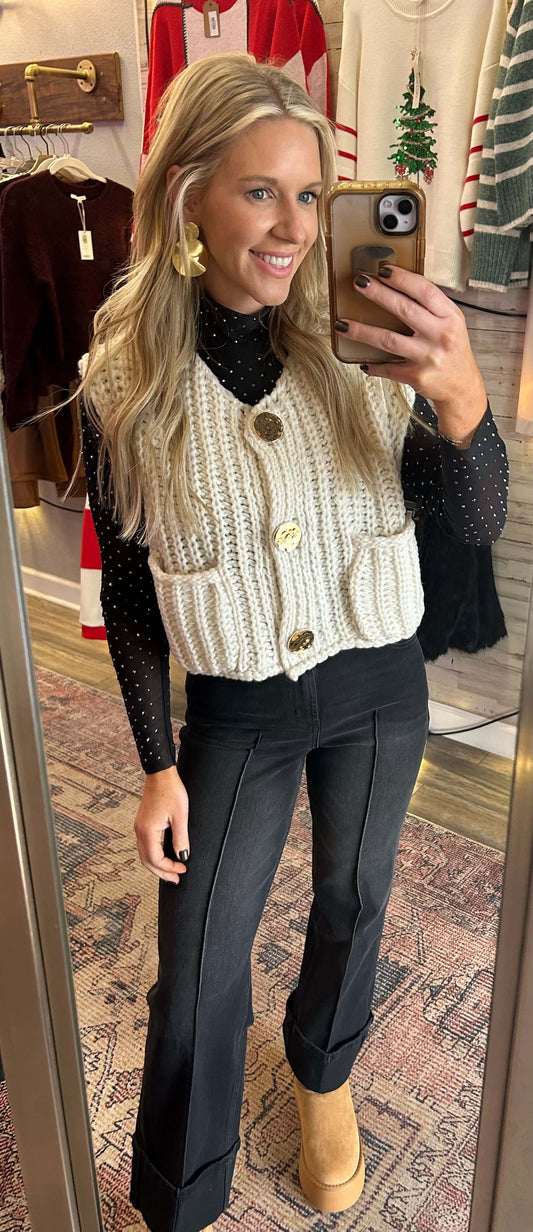 Embellished Mock Neck Sheer/Layered Top Black