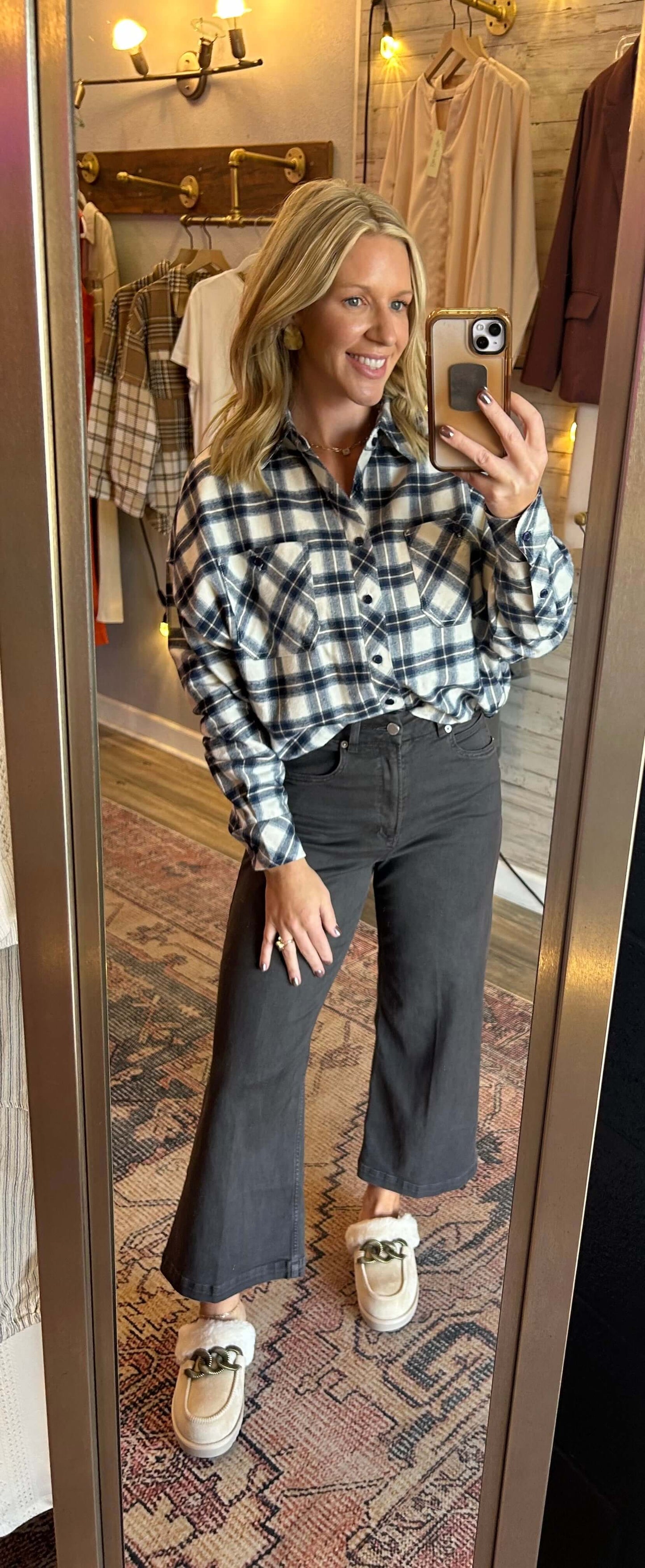 Dear John Xandra Button Down bubble hem plaid/ multi