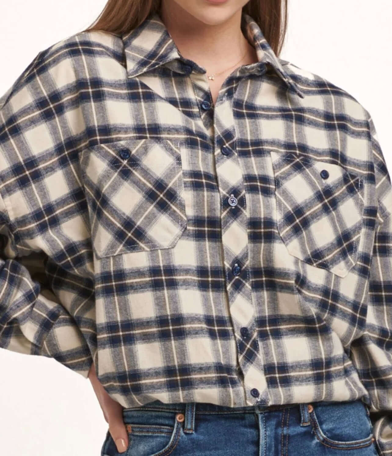 Dear John Xandra Button Down bubble hem plaid/ multi