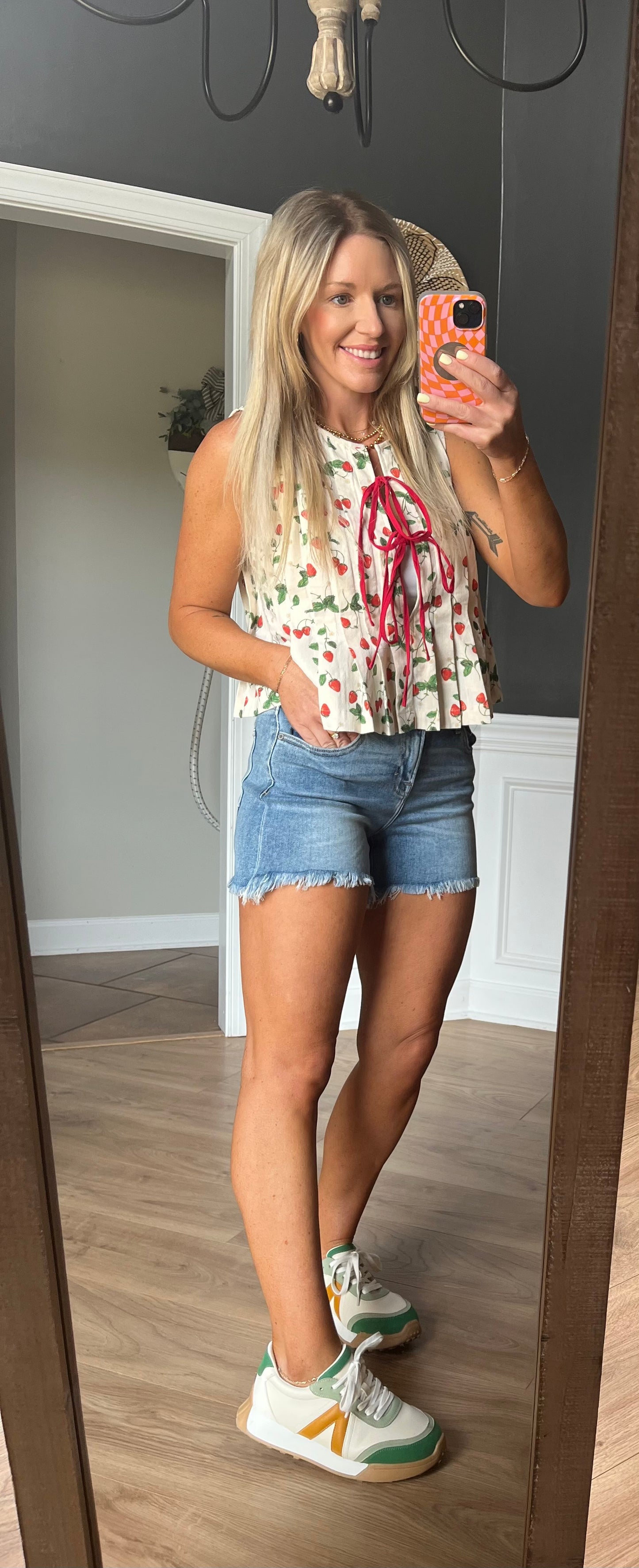 Berry Tie Front Pleated Top