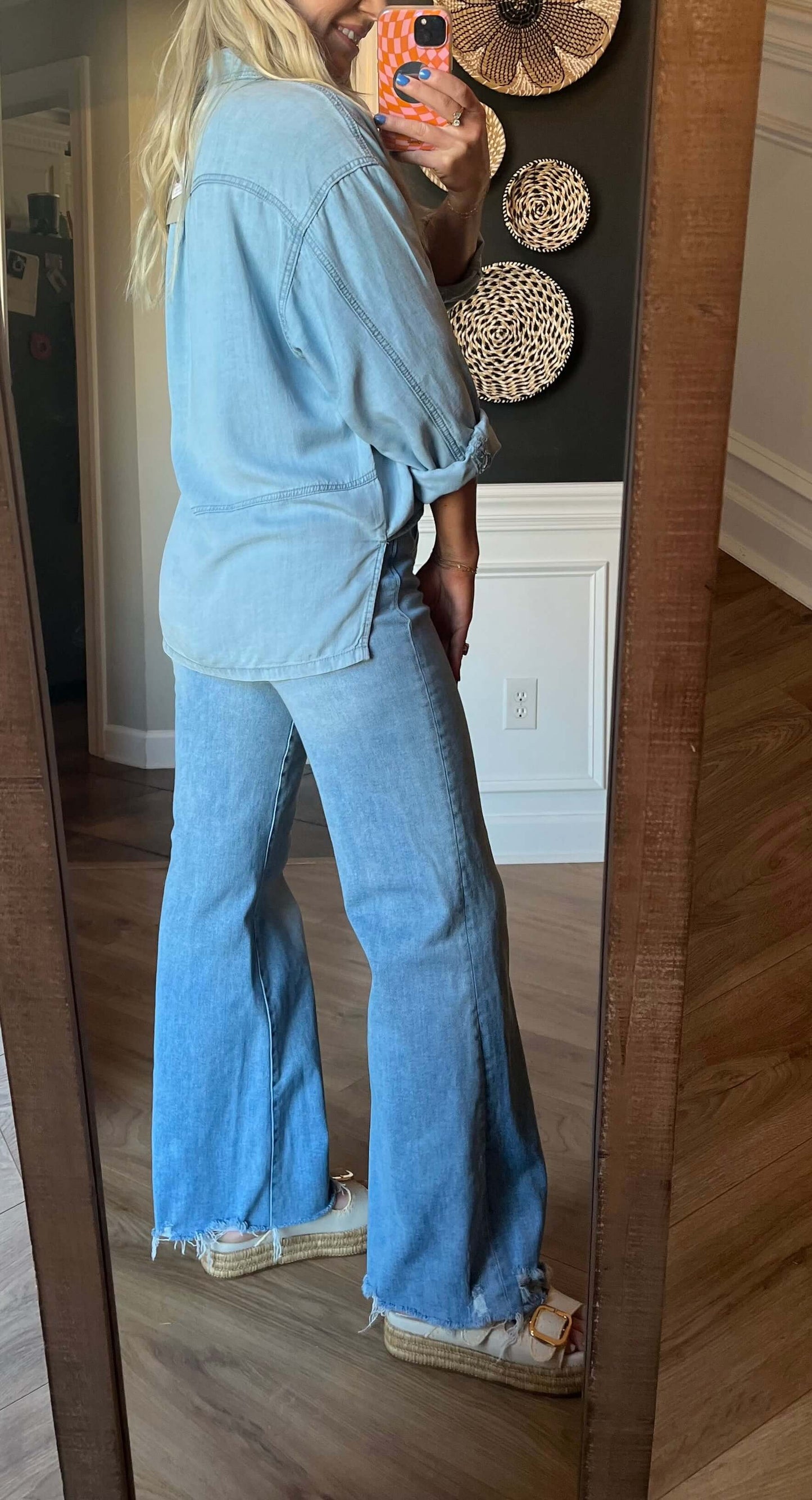 Chambray Denim Side Split button Down Top