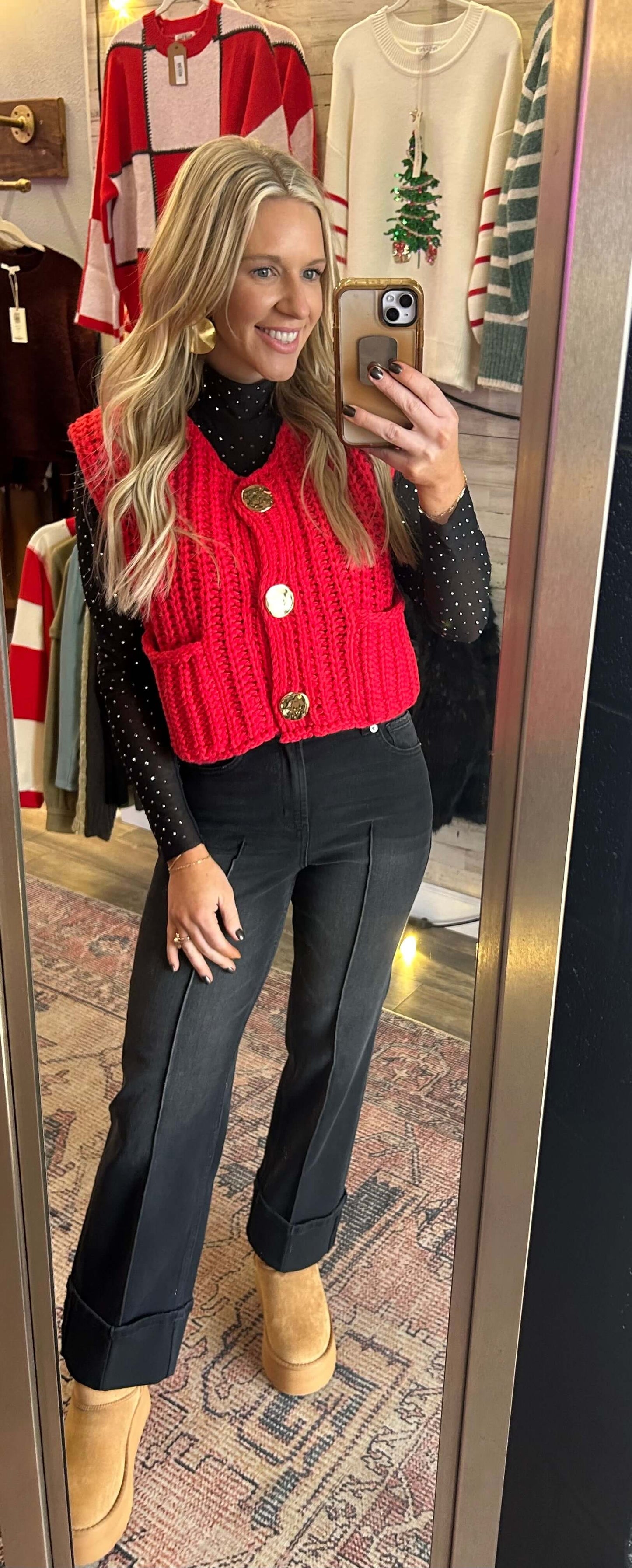 Embellished Mock Neck Sheer/Layered Top Black