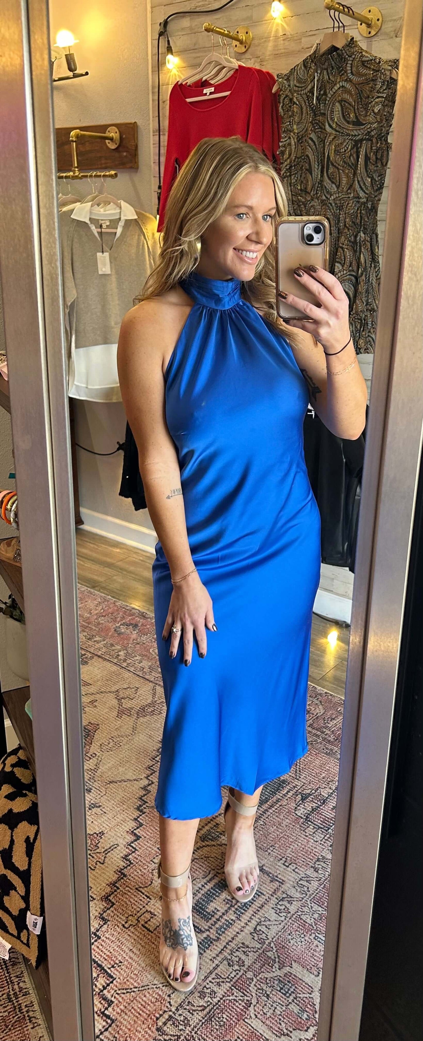 ELAN silk halter dress/ indigo