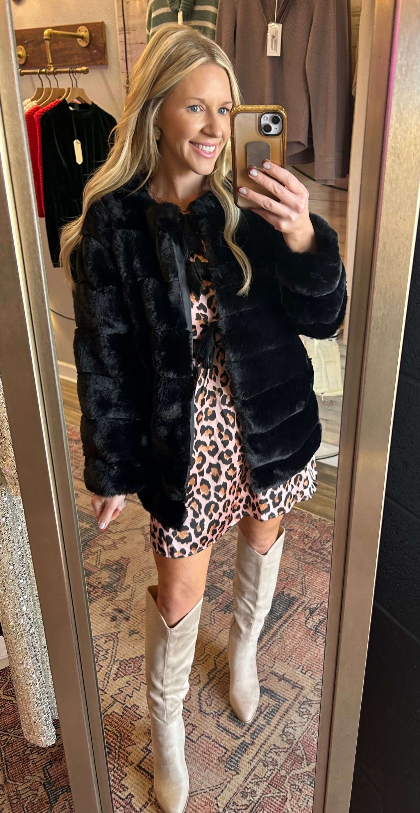 Open Front Fur Jacket / Black