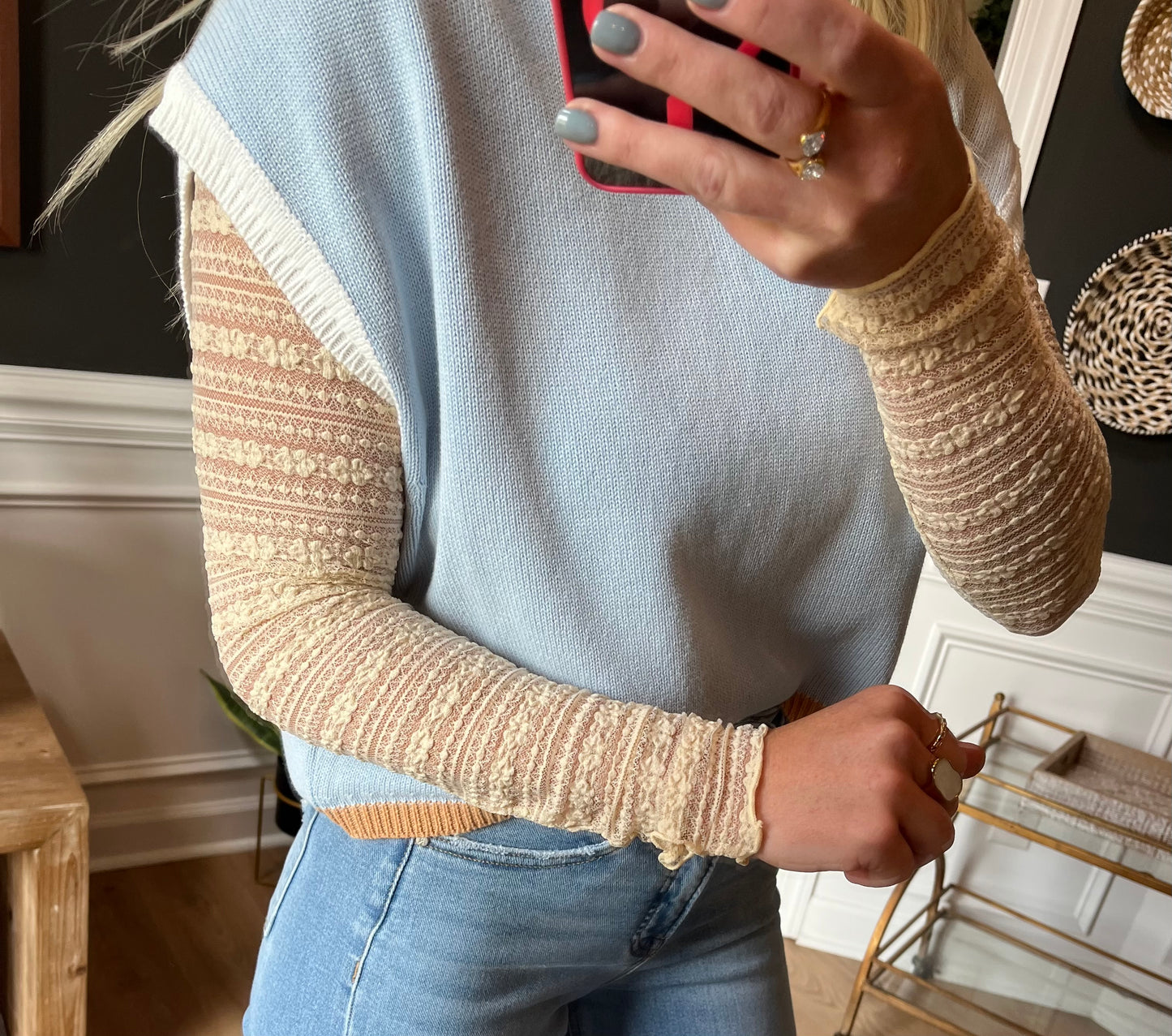 Sheer Textured Lace Layering Top/ butter cream