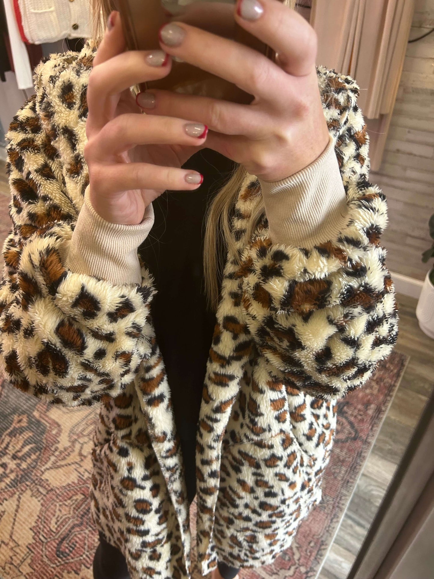 Fuzzy Leopard Open Front Cardigan