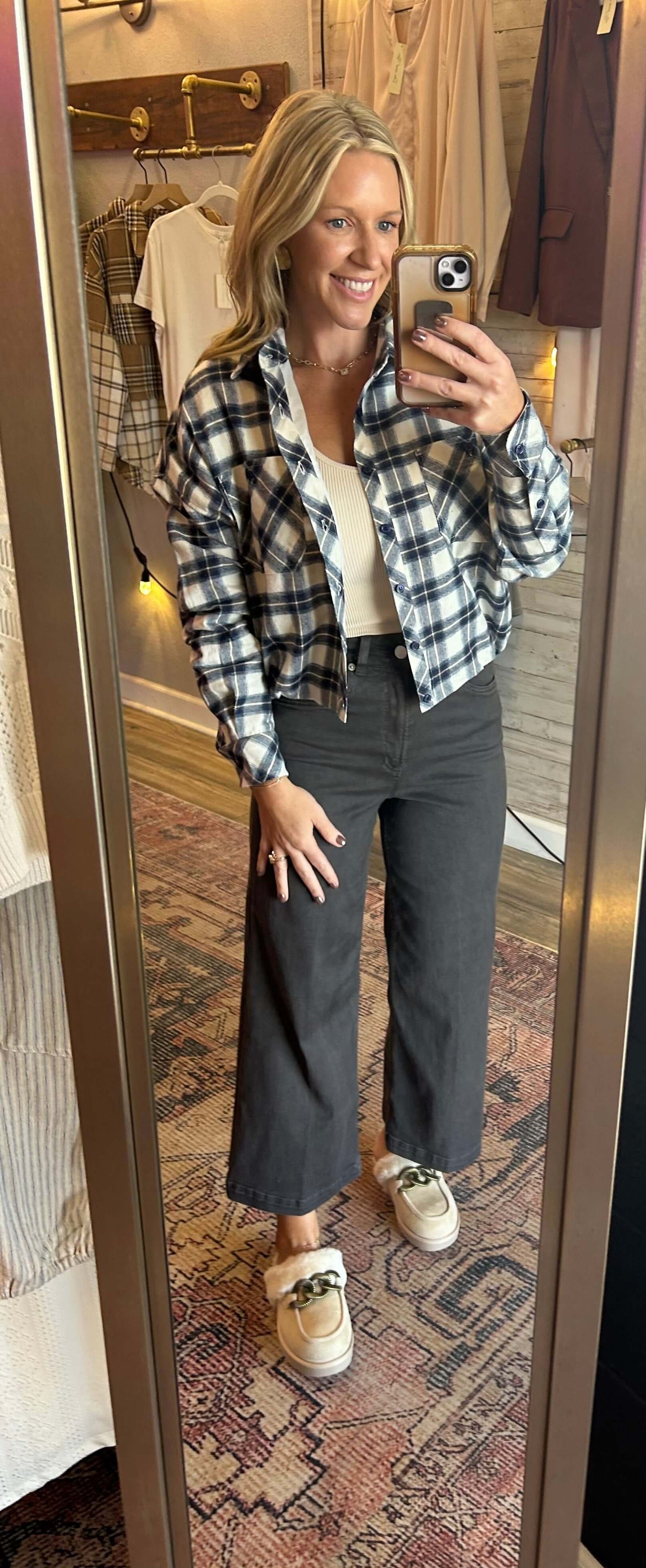 Dear John Xandra Button Down bubble hem plaid/ multi