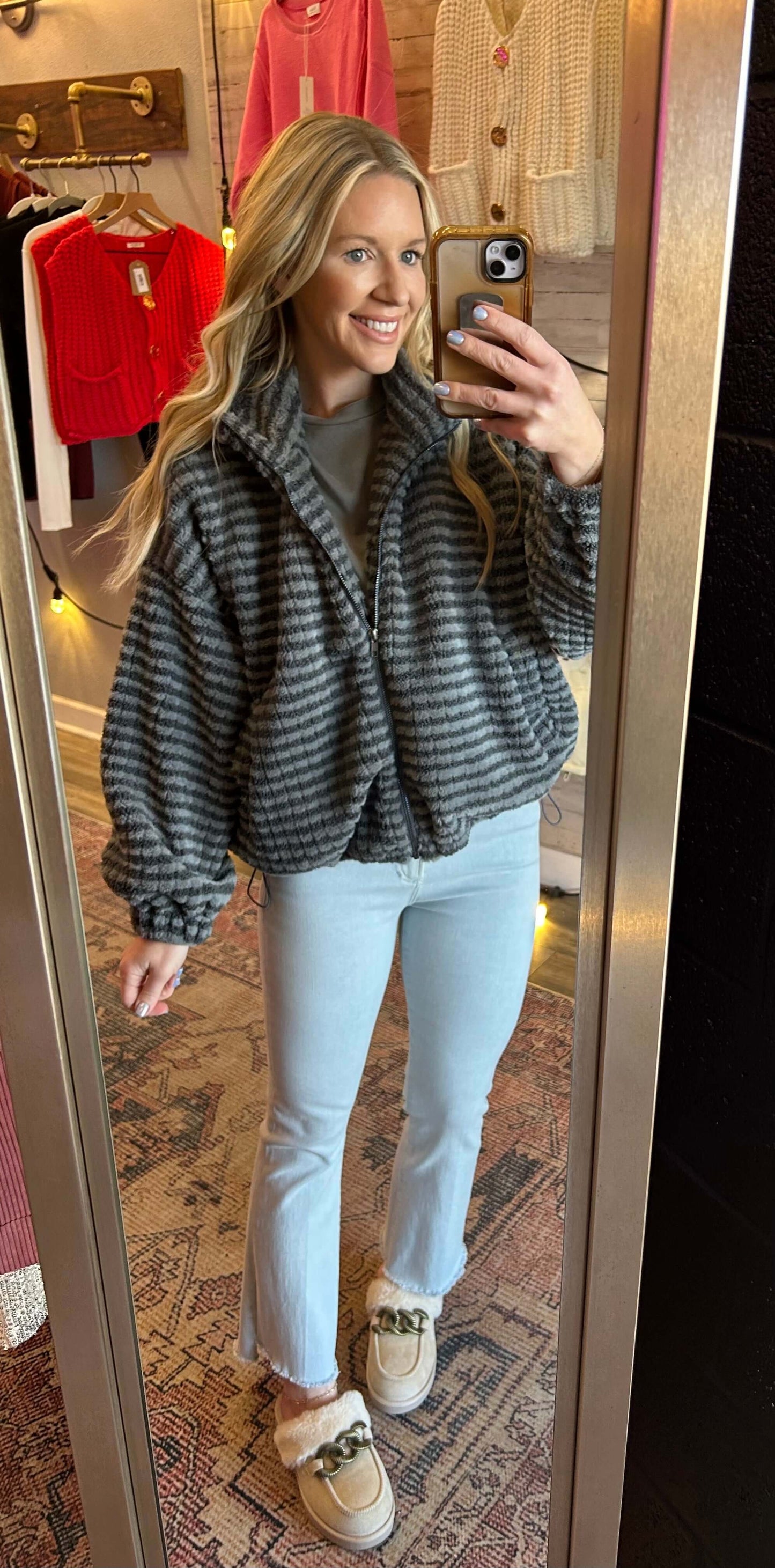 Charcoal Chenille Bomber Jacket