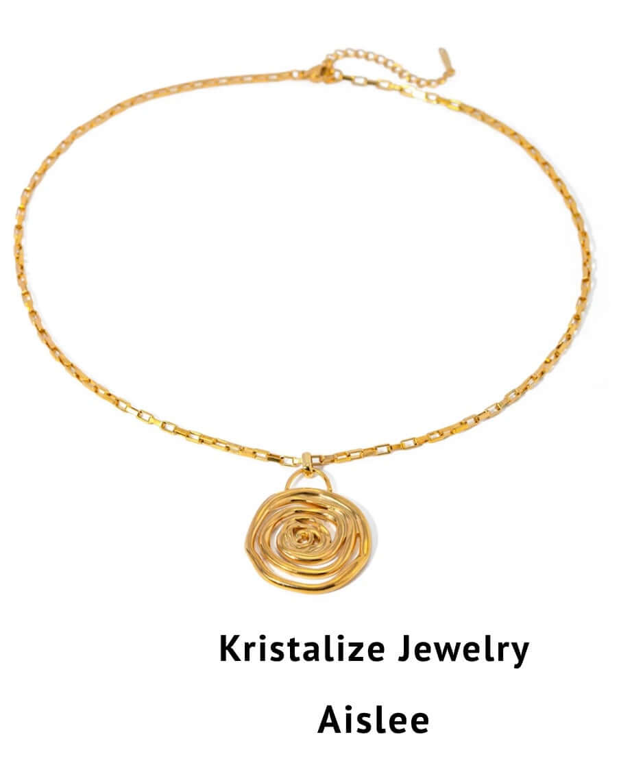 Kristalize Jewelry Aislee Necklace, 18" swirly gold pendant, stylish and 100% waterproof.