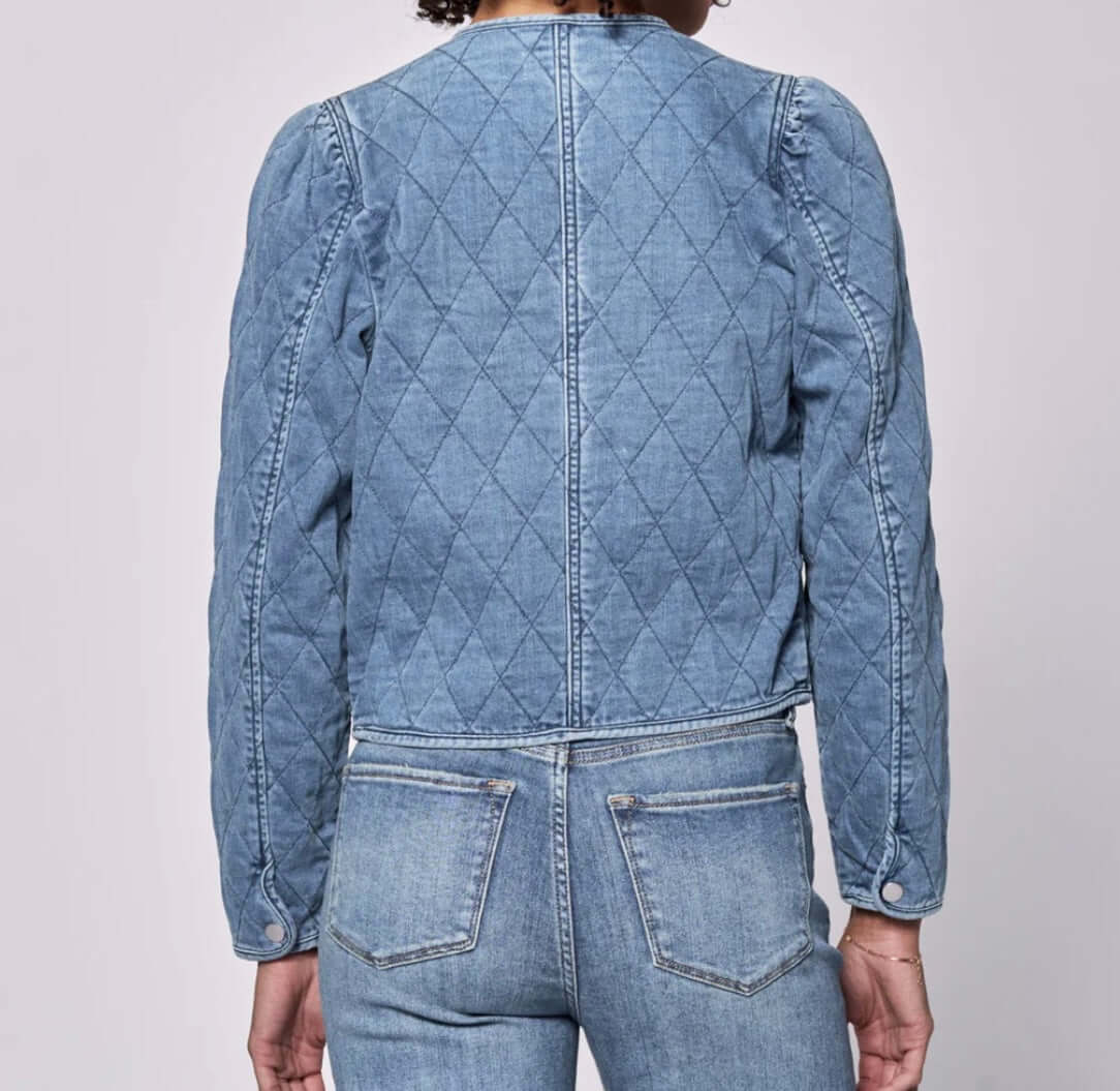 Back view of the Dear John Kit quilted puff jacket showcasing its stylish puff sleeves and tailored fit.