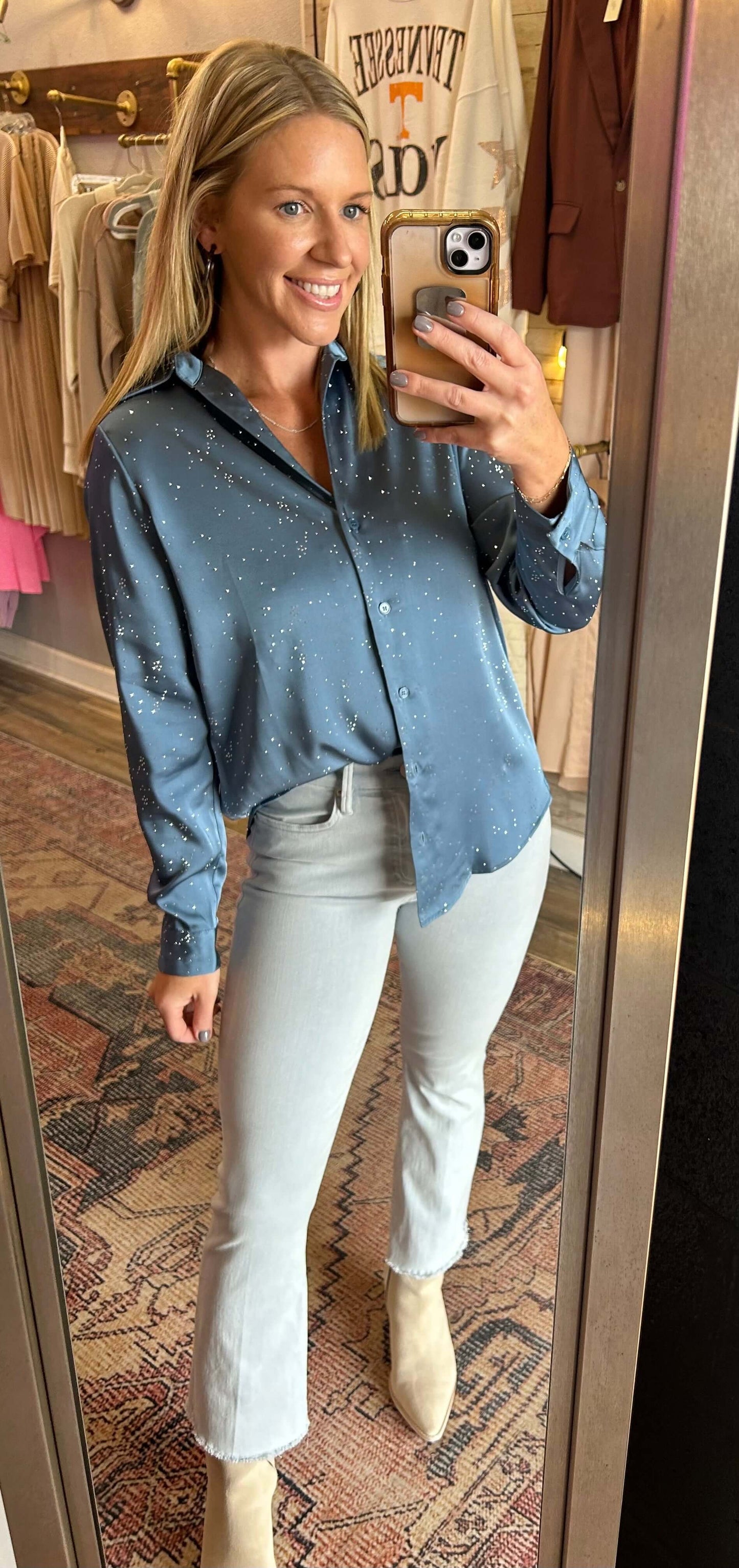 Hot Fix Button Down Blouse/ with embellished detail