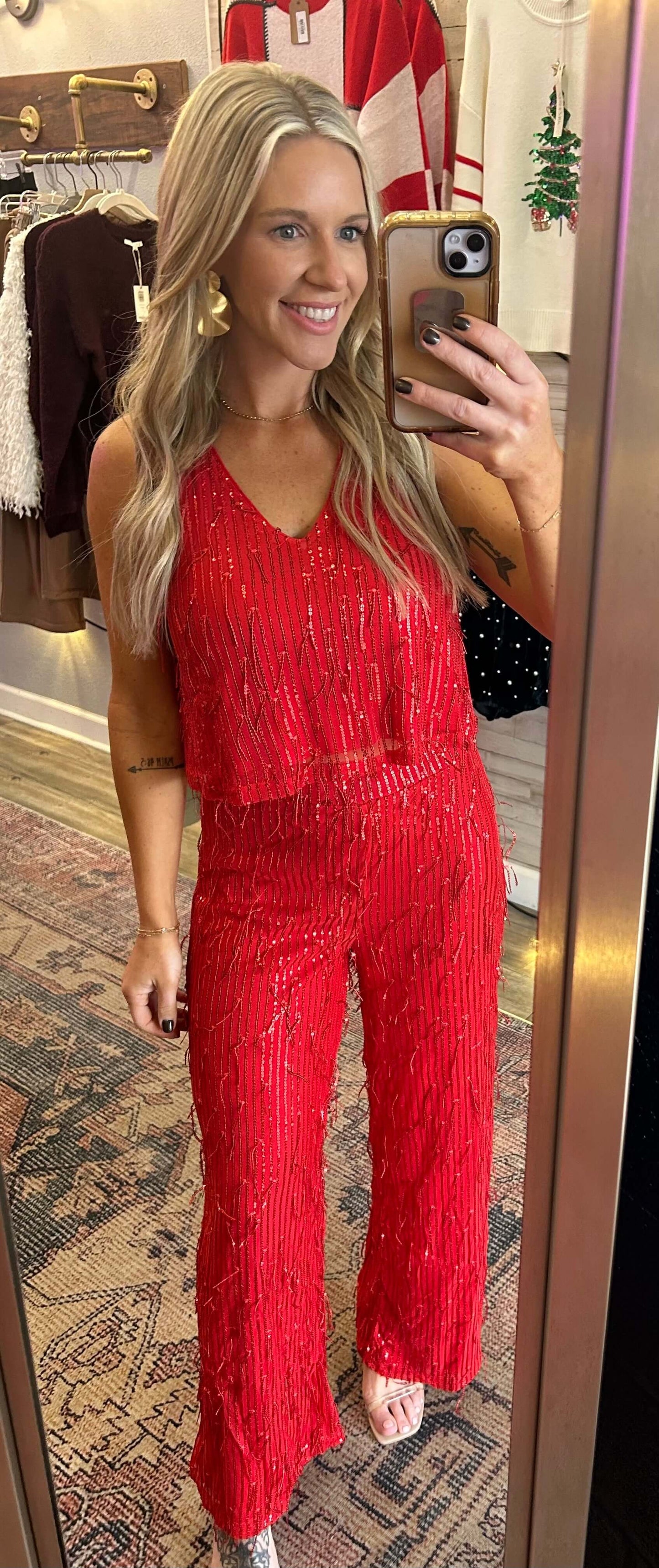 Scarlet Night Sequin 2pc Set/ Red
