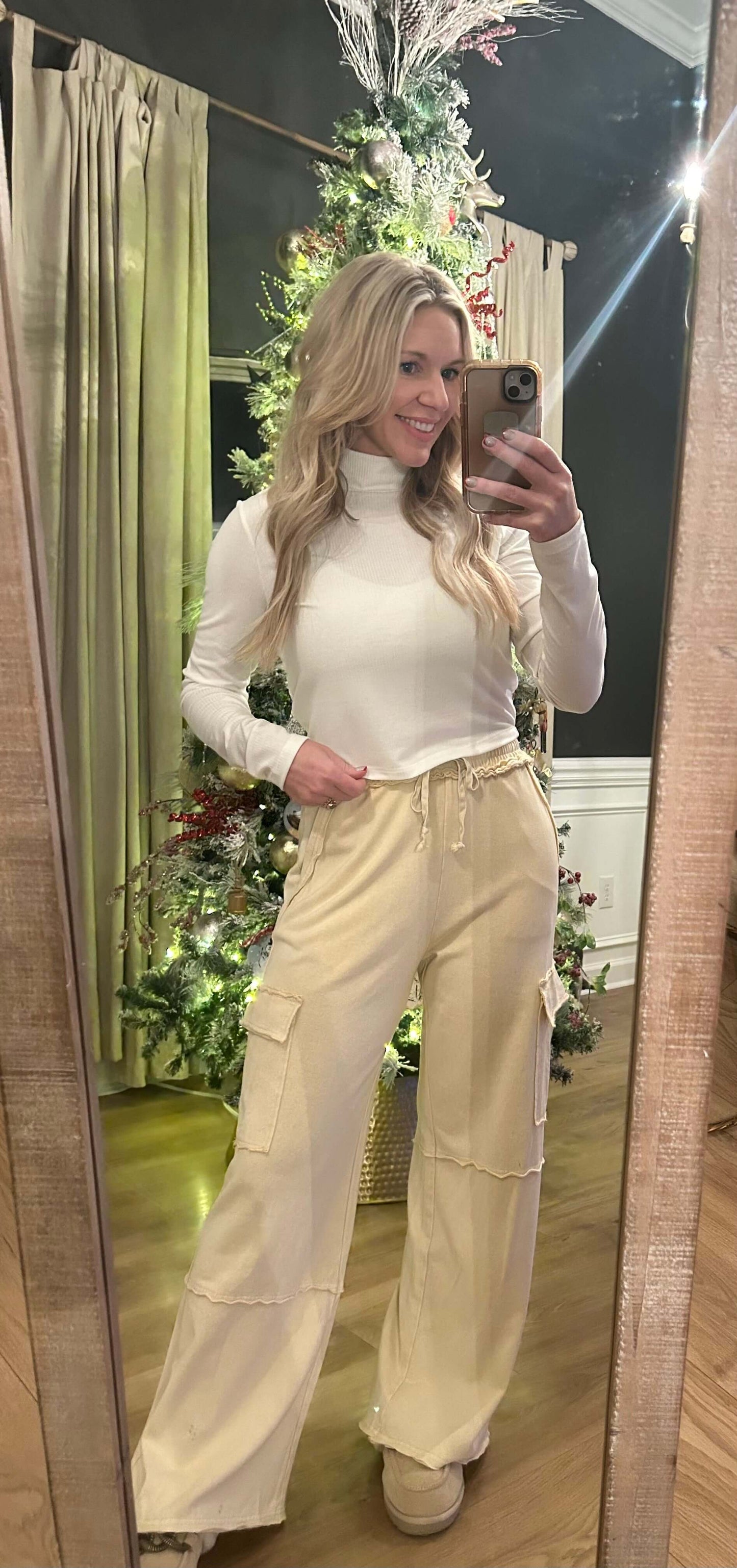 Ribbed Mock neck Crop long sleeve tee
