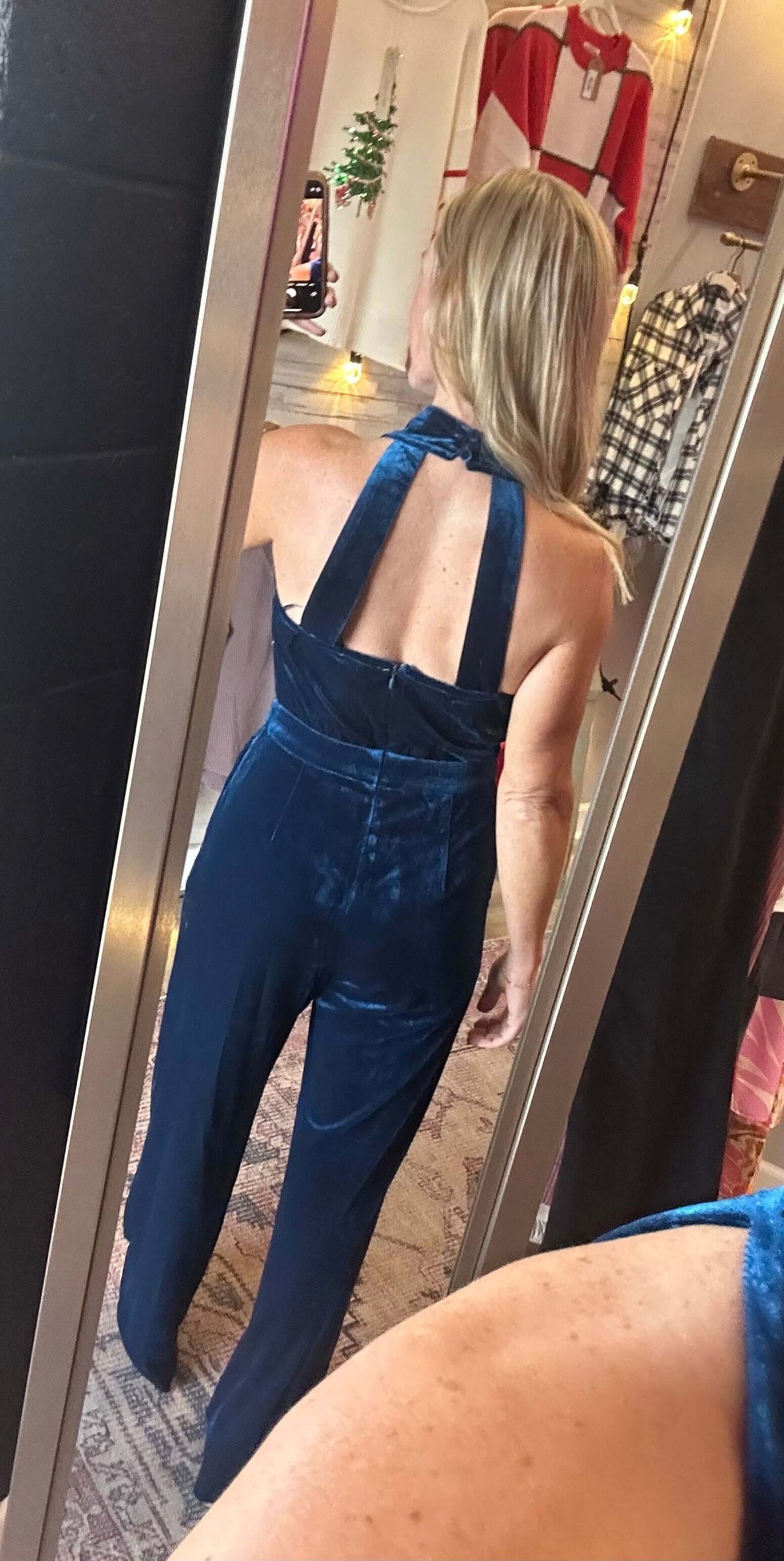 Velvet Cowl Neck Jumpsuit / Teal