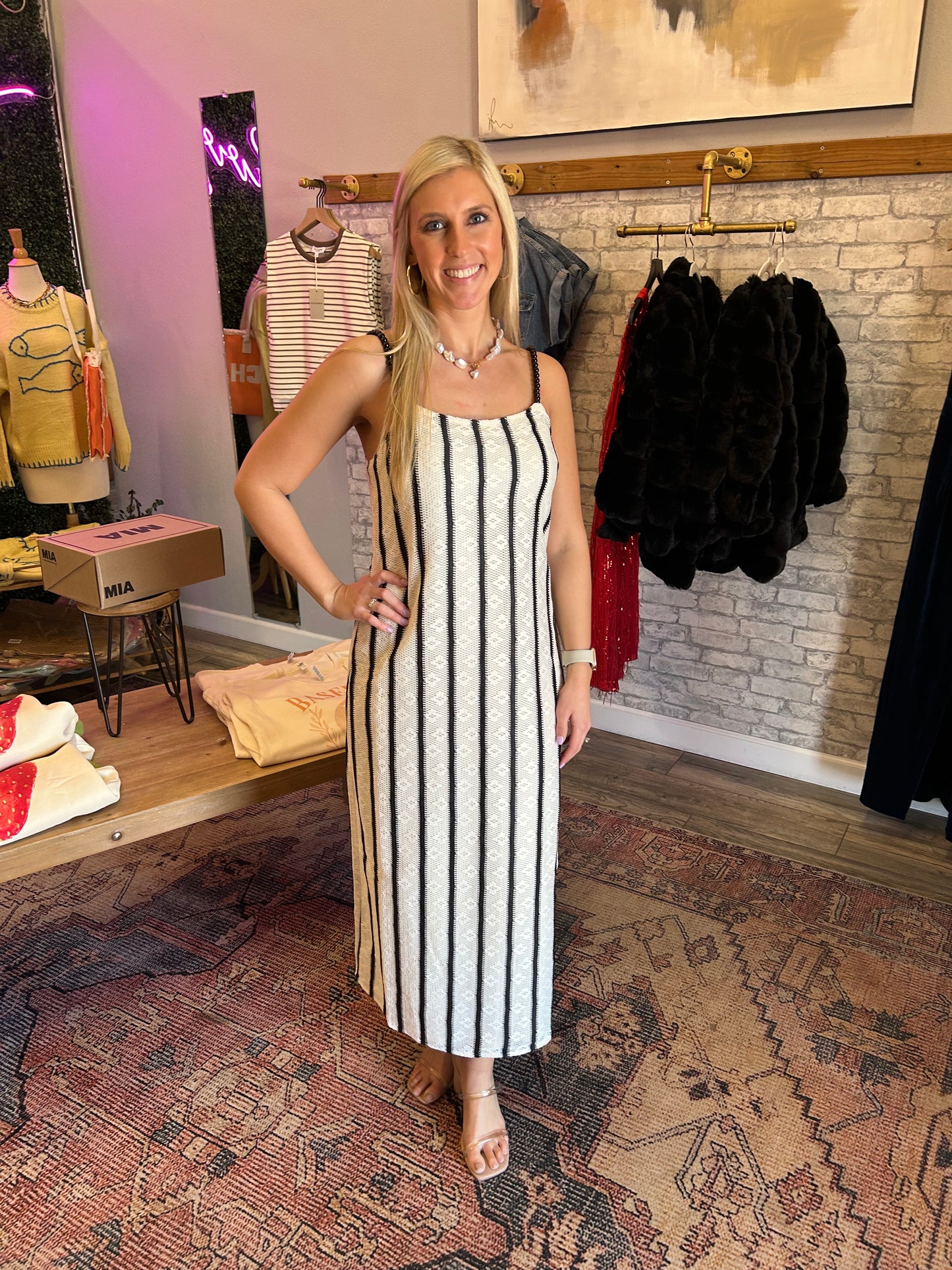 Eyelet Beaded Strap Maxi Dress