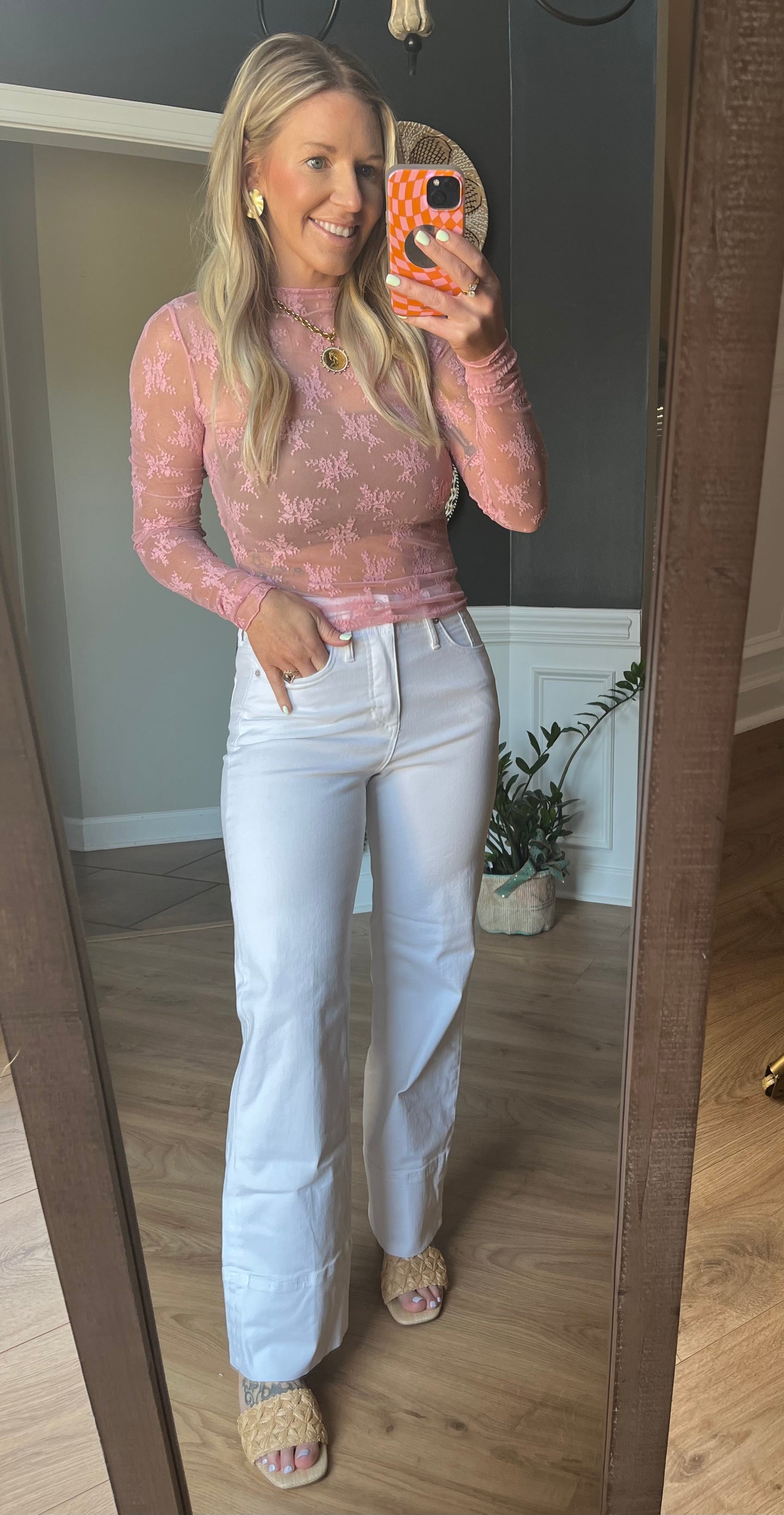 Layered in Lace Sheer Top/ pink