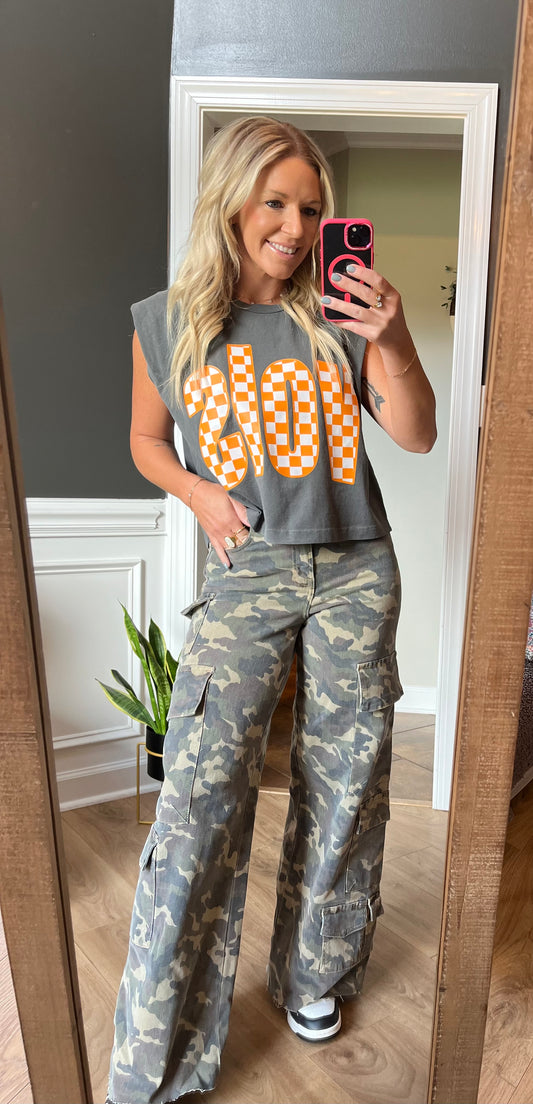 TN Vols Checkered Muscle Tank/pepper