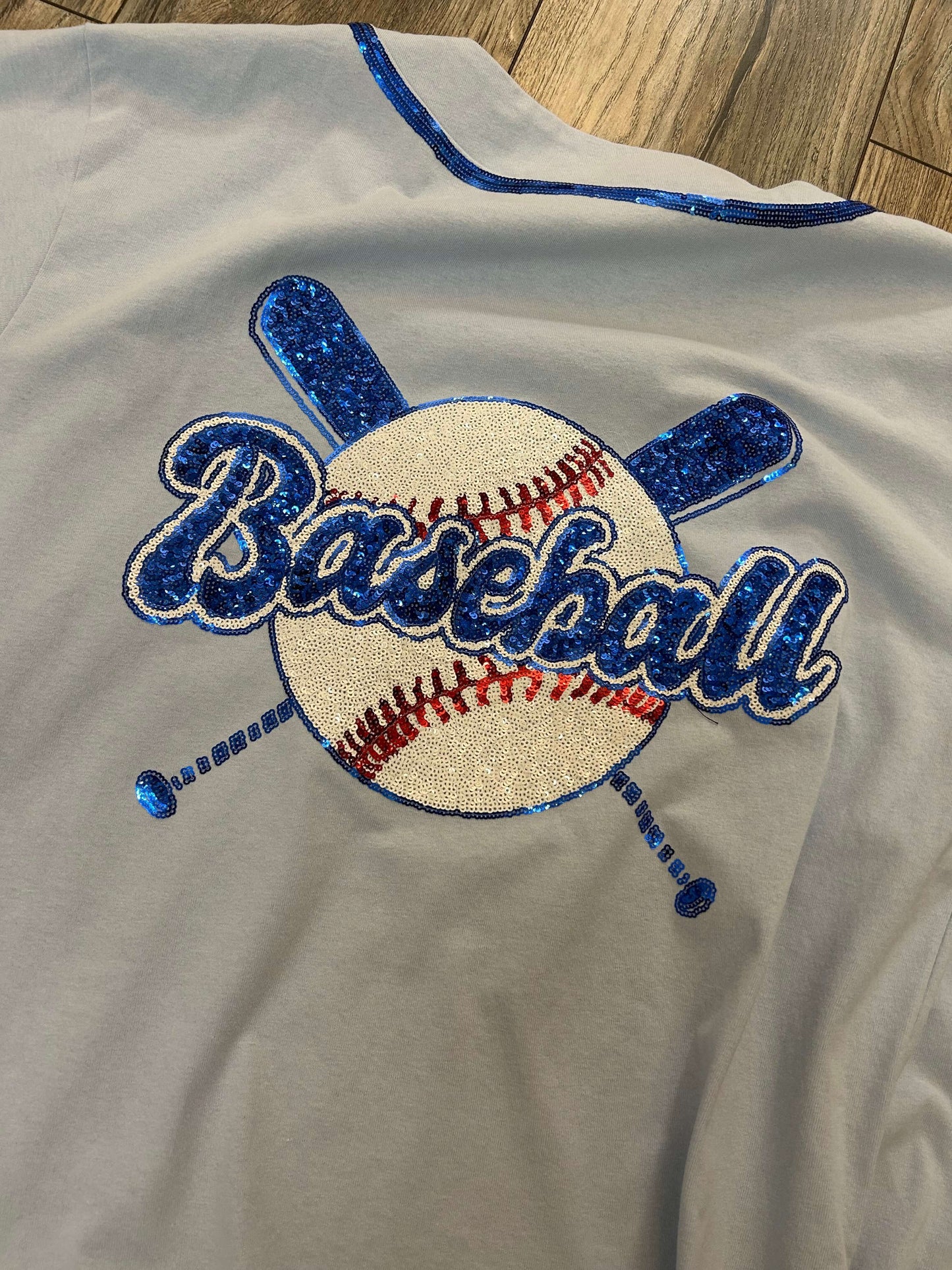 Sequin French Terry Baseball Button down Jersey