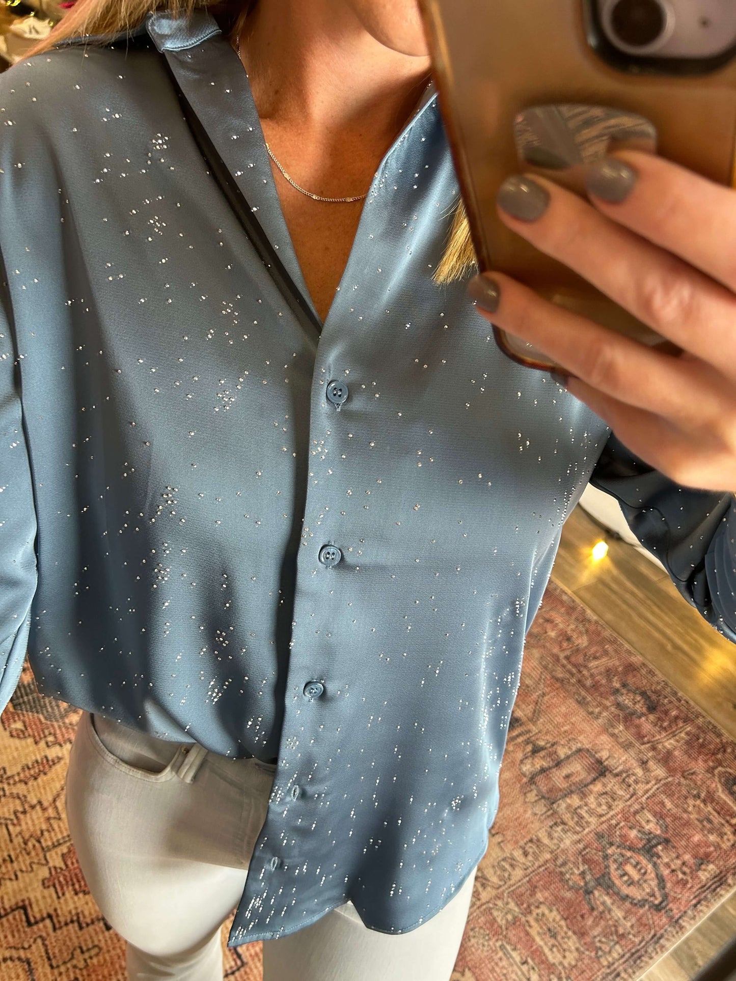 Hot Fix Button Down Blouse/ with embellished detail