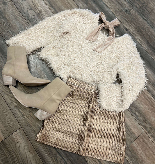 Mocha Faux Leather woven skirt