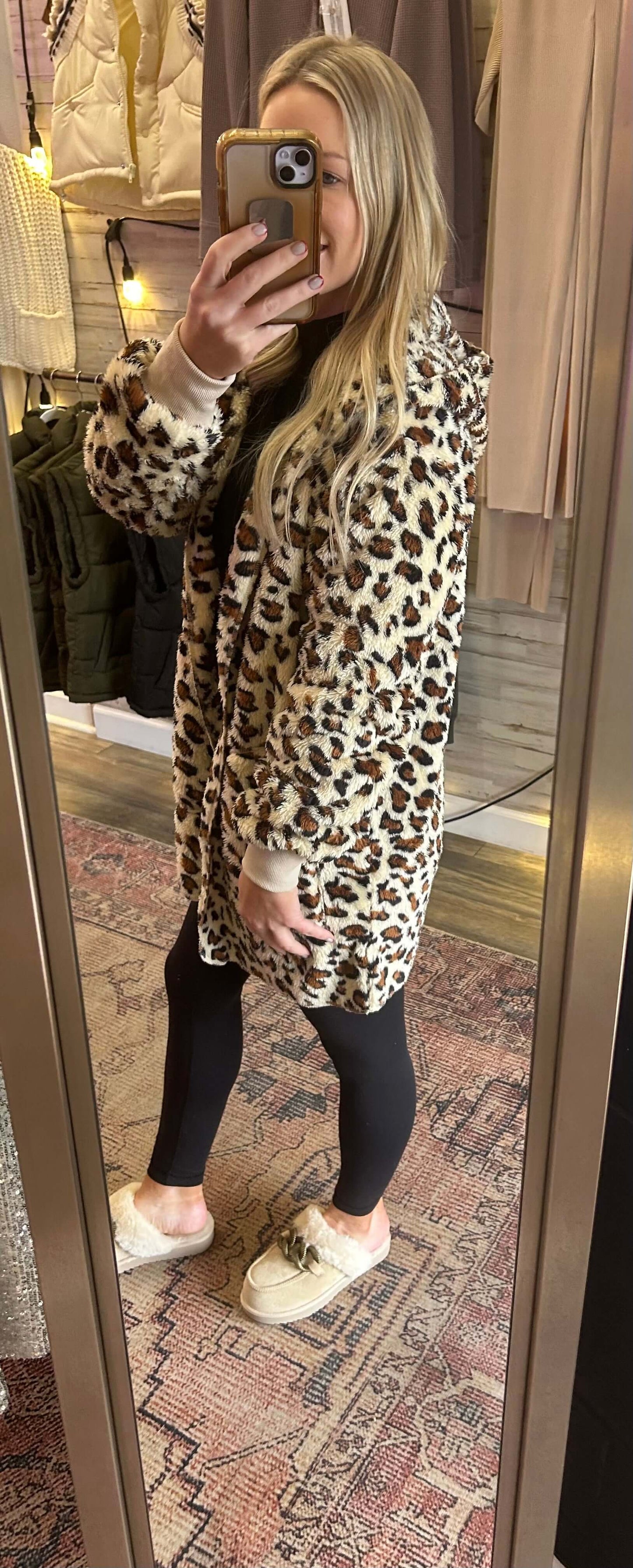 Fuzzy Leopard Open Front Cardigan