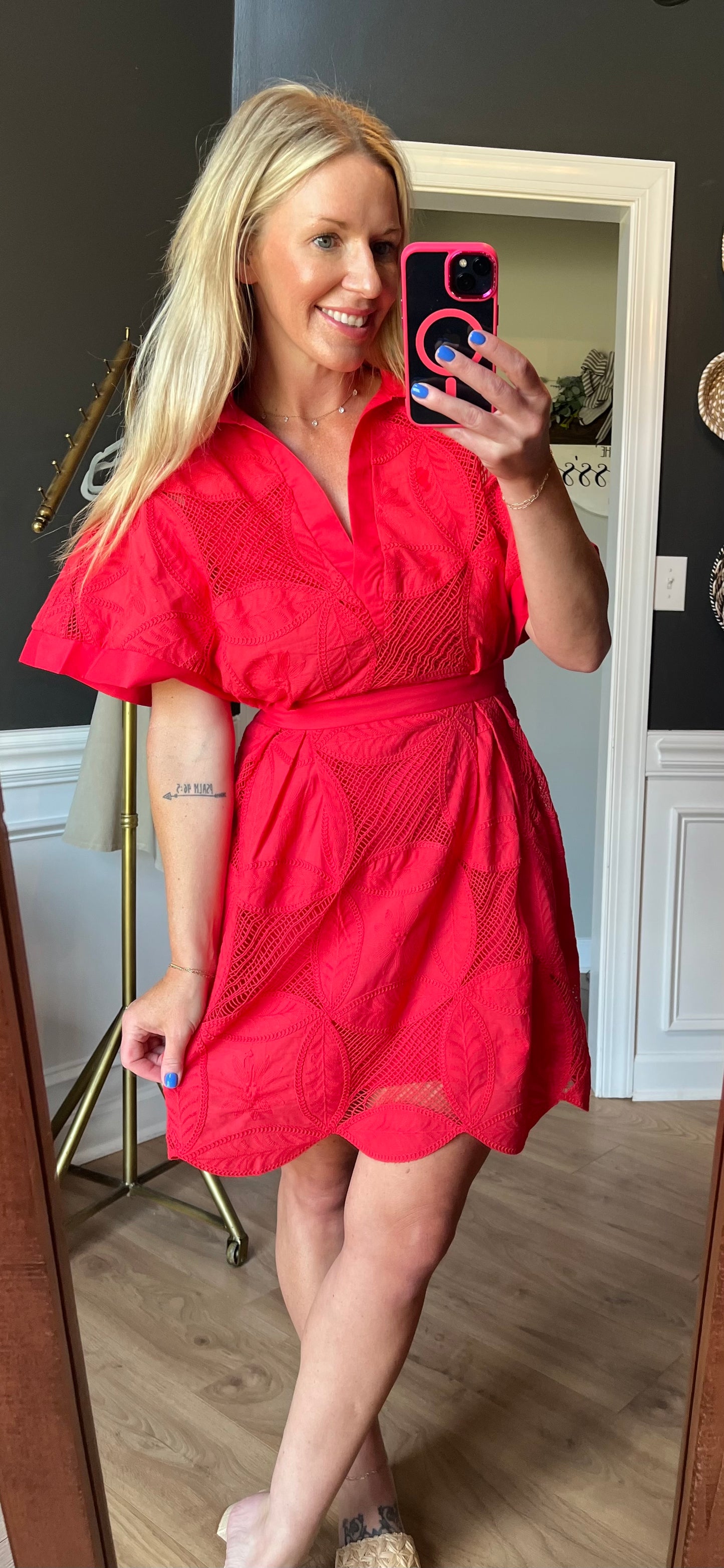 Eyelet Summer Dress /Red