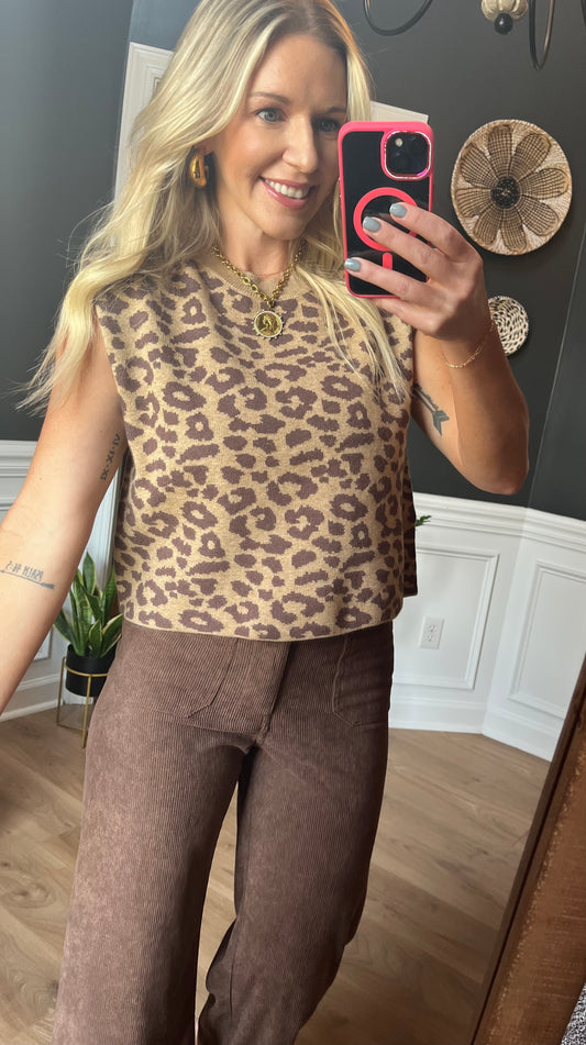 Viscose Leopard Sleeveless Sweater