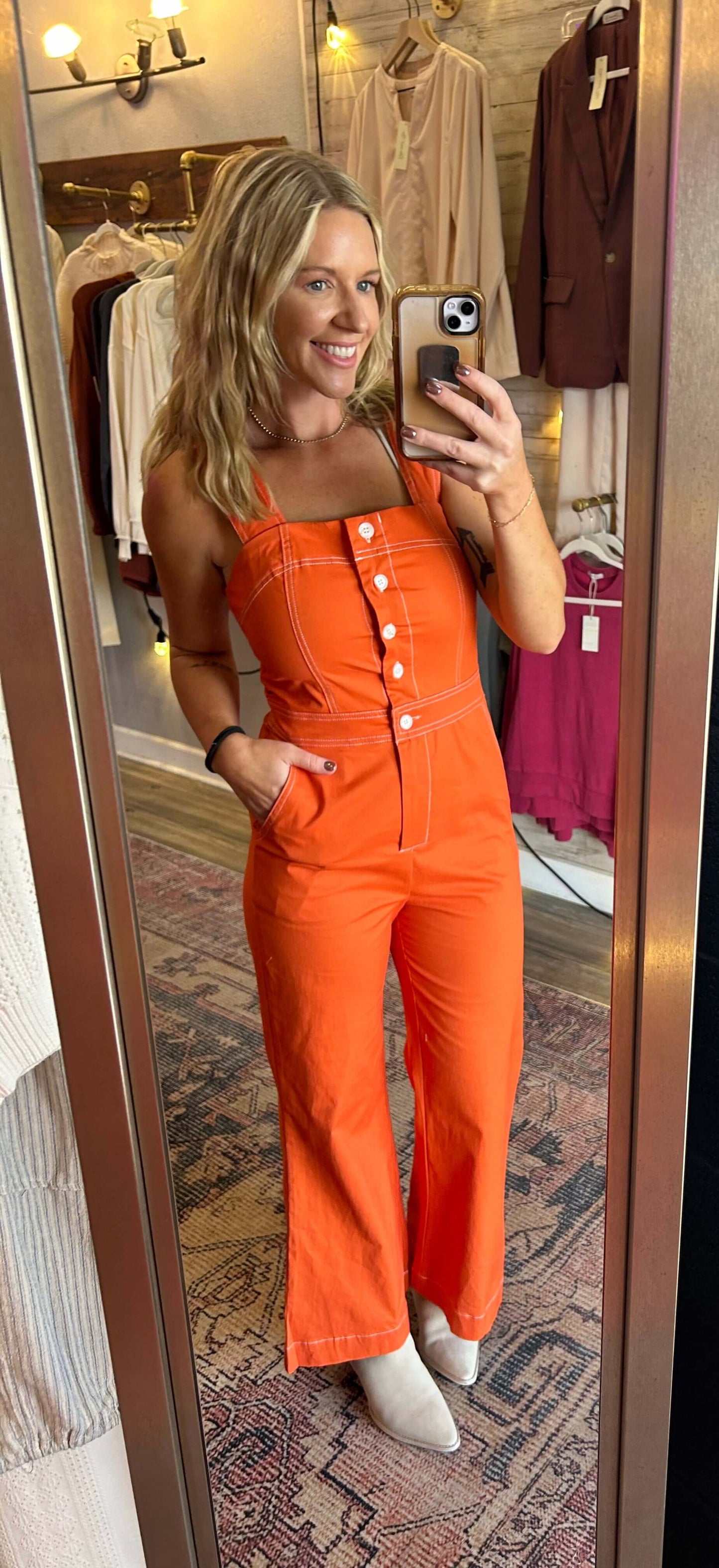 On Point Square Neck Wide Leg Overall Jumpsuit / Orange