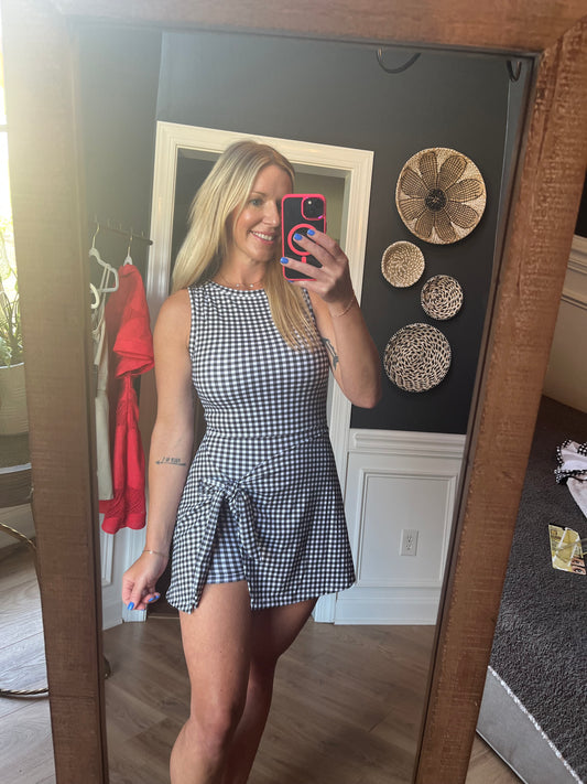 Black Gingham  Romper/ Wrap Dress