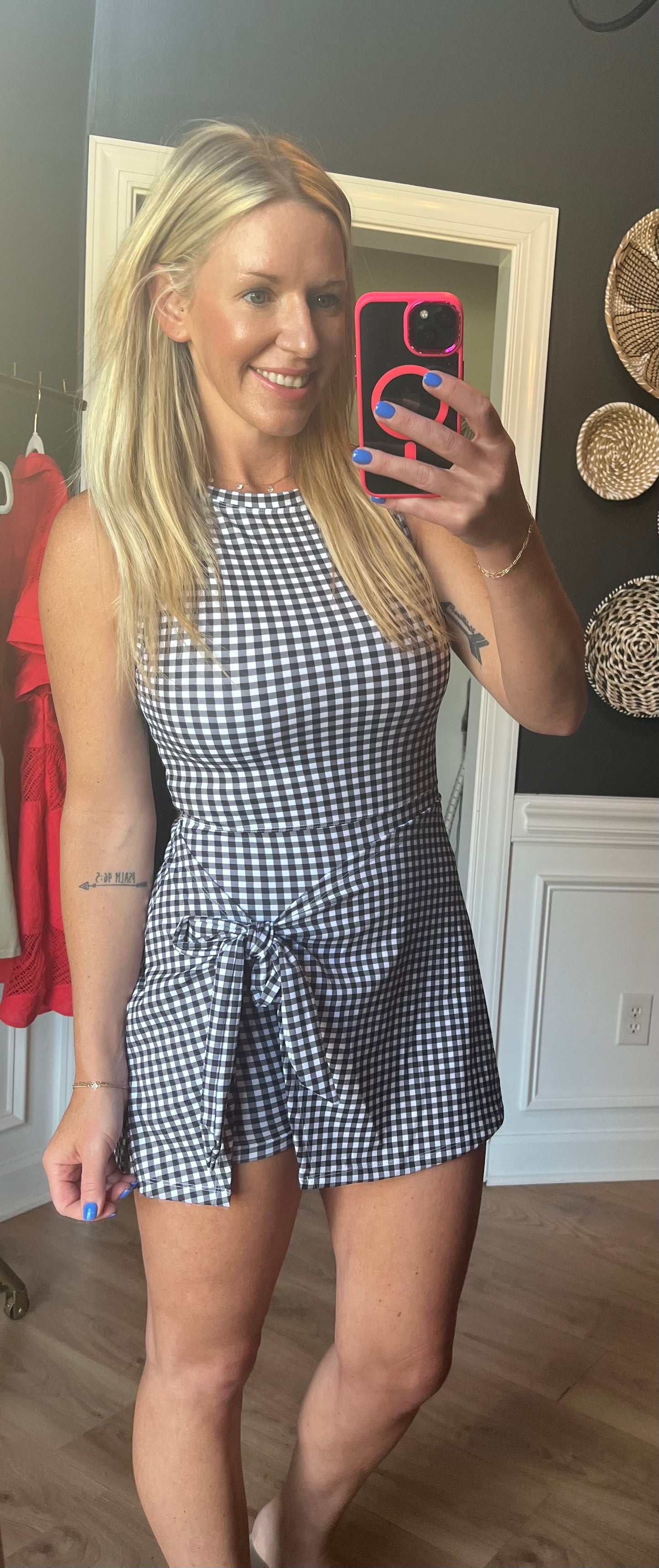 Black Gingham  Romper/ Wrap Dress