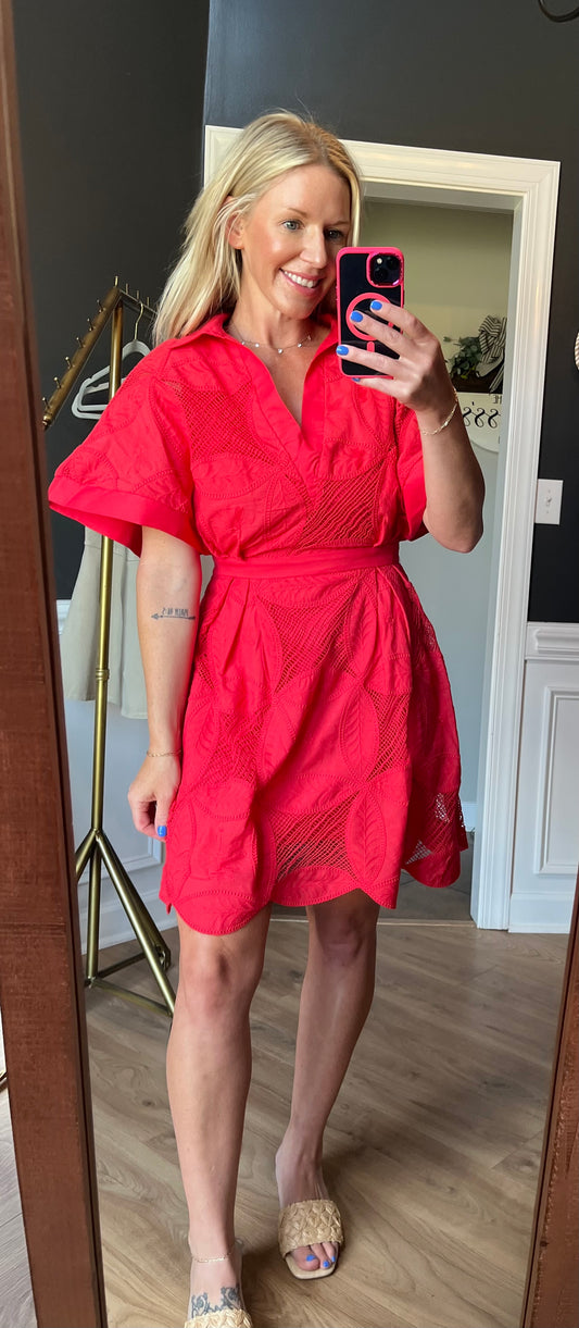 Eyelet Summer Dress /Red