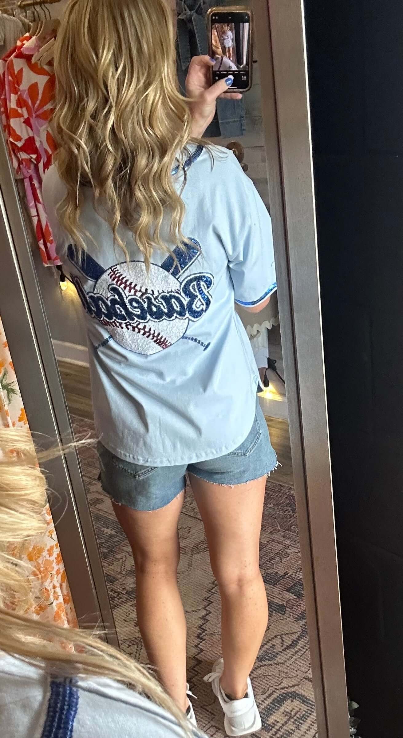 Sequin French Terry Baseball Button down Jersey